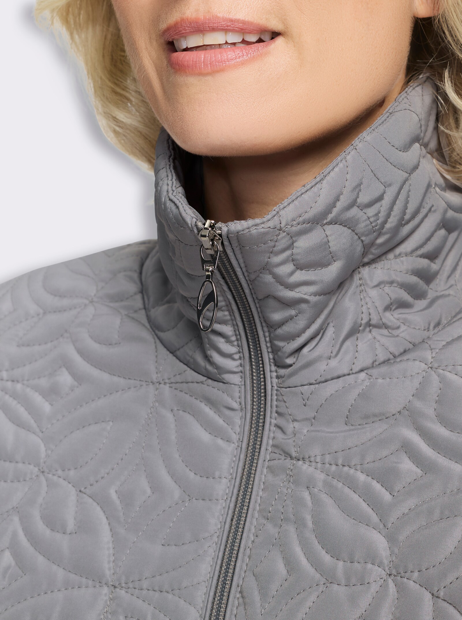 Steppjacke mit floralem Muster - steingrau