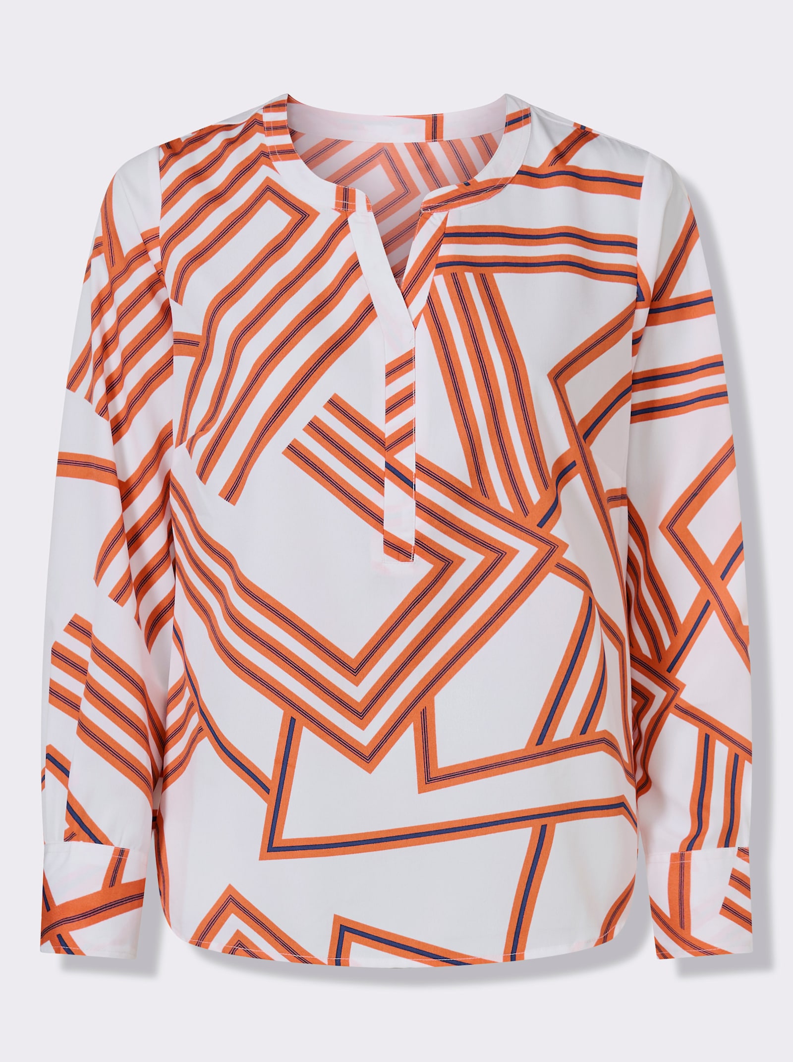 Schlupf-Bluse mit grafischem Druck - weiß-orange-bedruckt