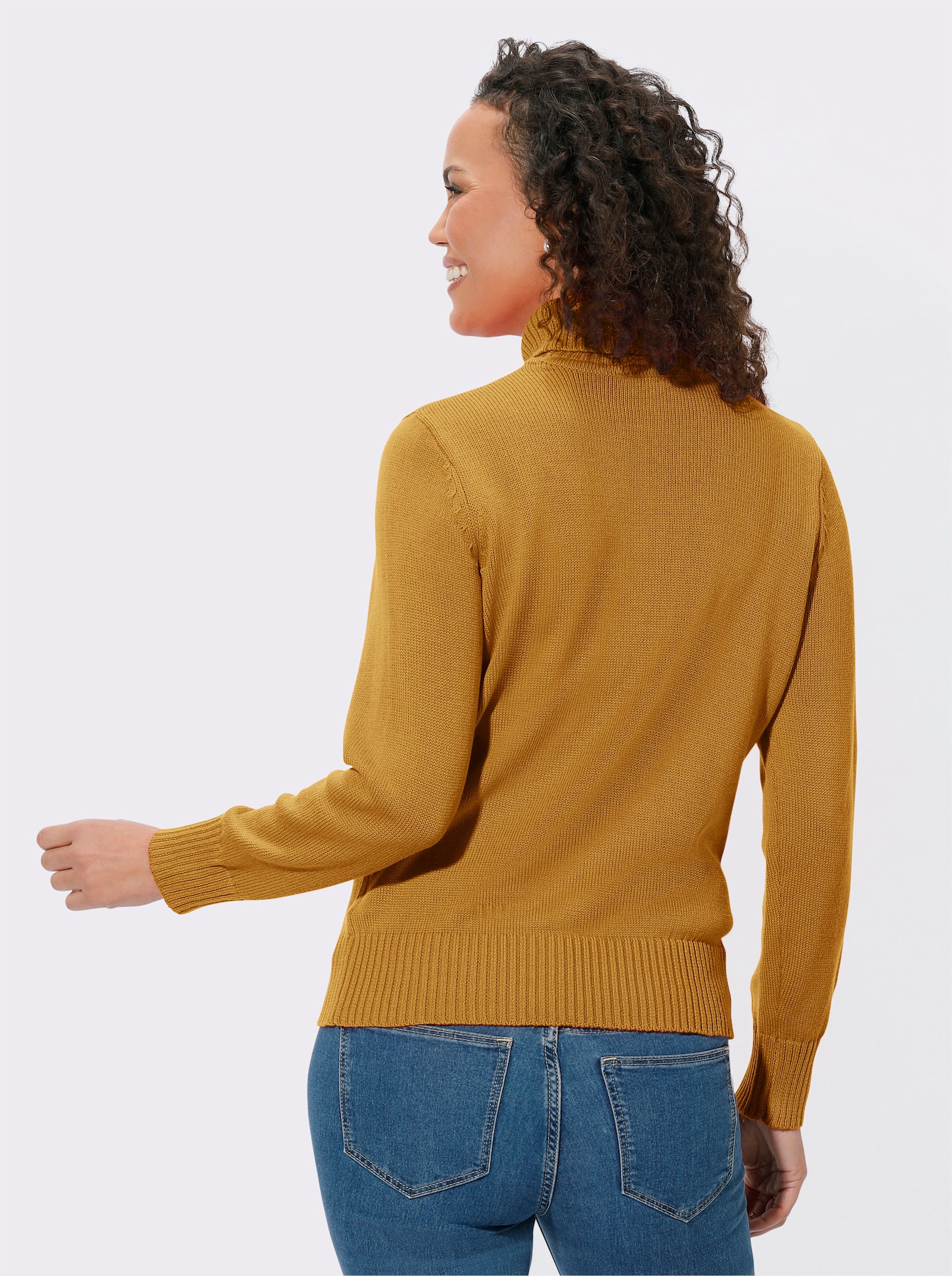 Rollkragenpullover im Baumwoll-Mix - maisgelb
