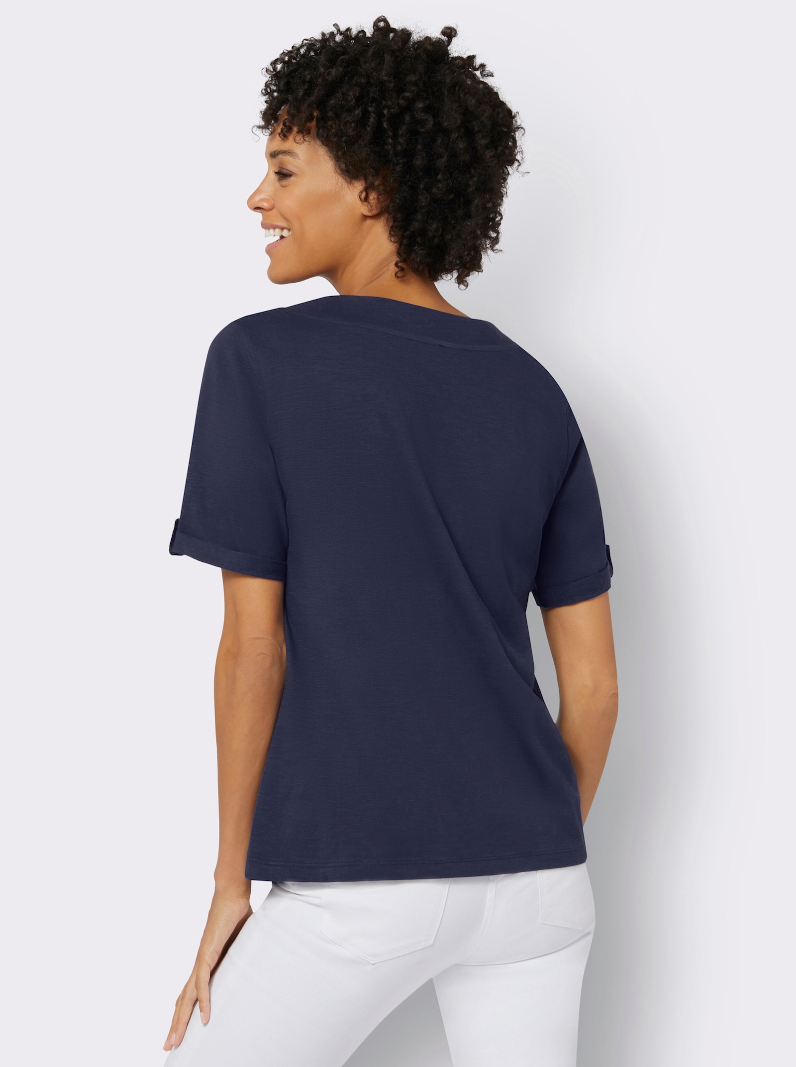 Rundhalsshirt mit Druckmotiv - marine-ecru-bedruckt