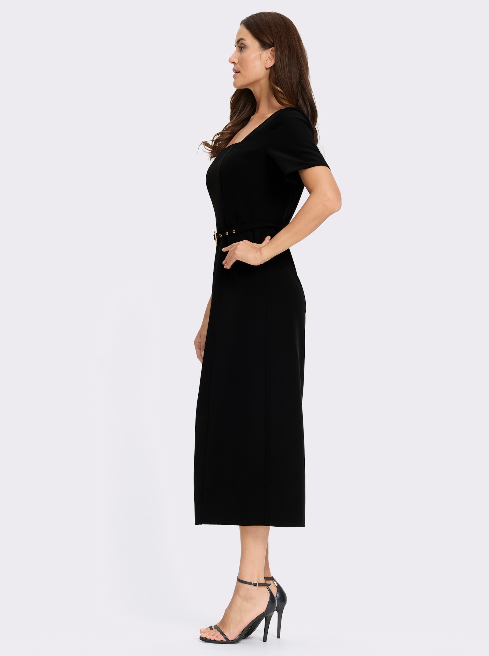 heine Webkleid inklusive Gürtel - schwarz