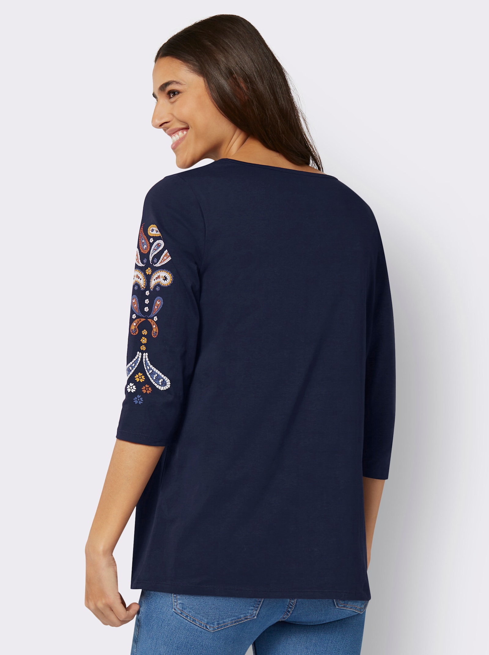 Longshirt im Paisley-Druckmuster - marine-rostrot