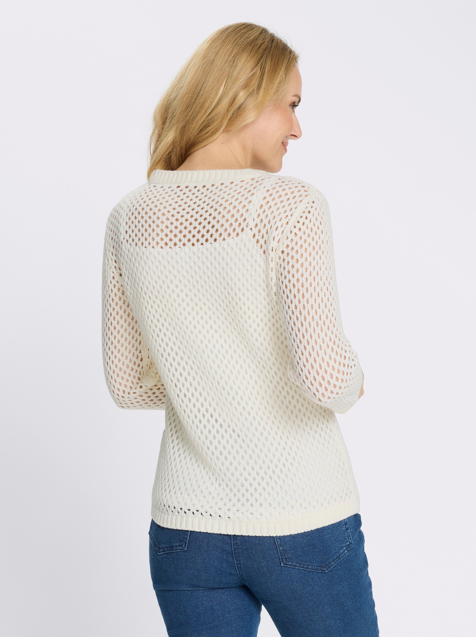 Ajourpullover mit gerippten Bündchen - weiß