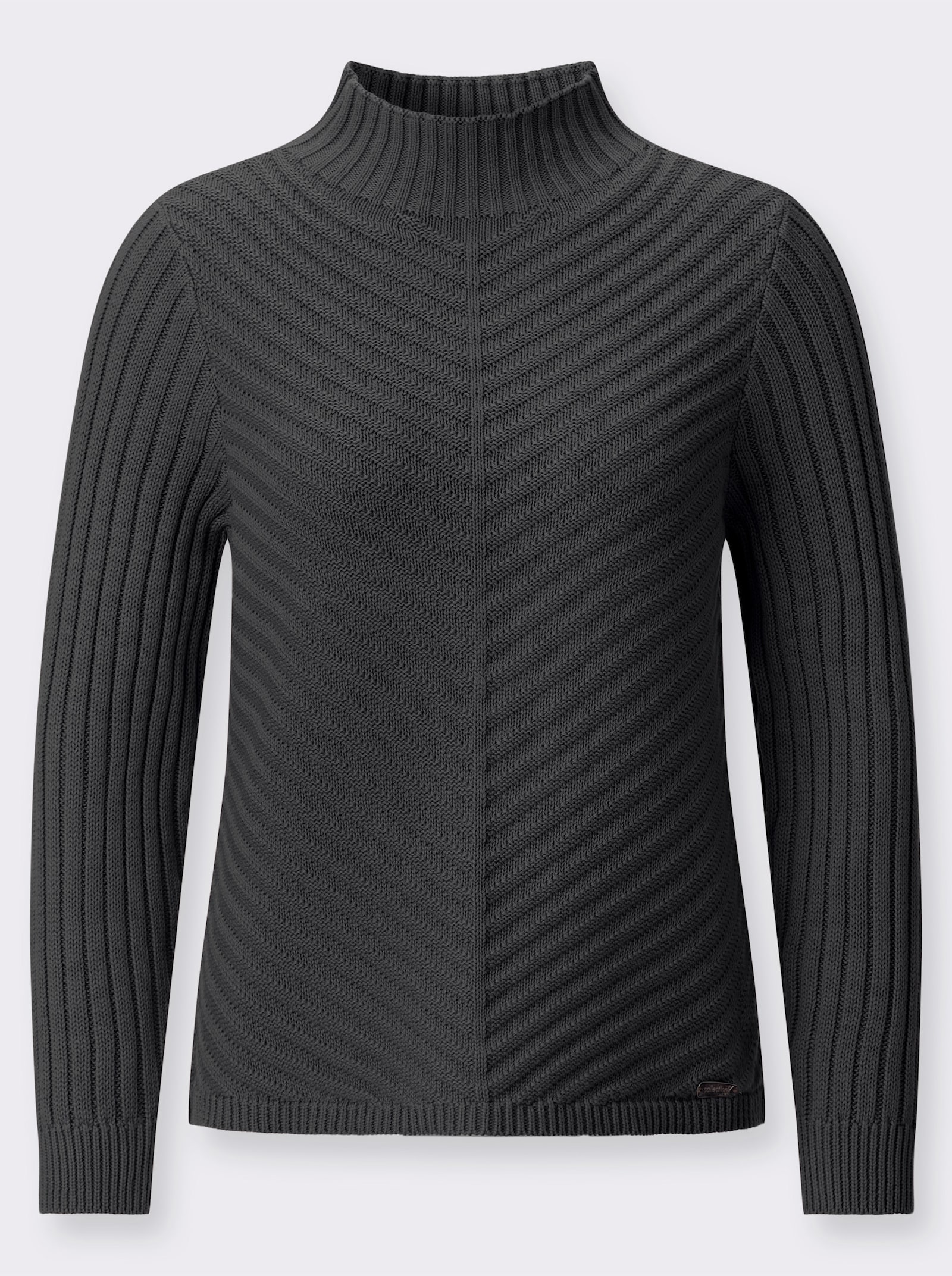 Stehkragenpullover mit abgerundetem Saum - graphit-meliert