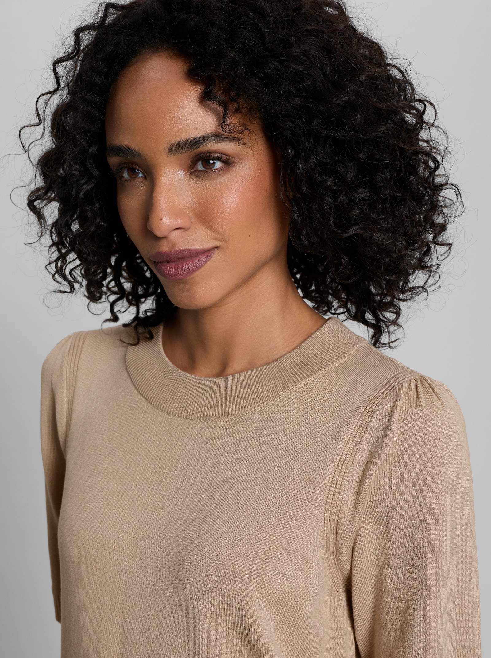 heine Kurzarmpullover mit Puffärmeln - beige