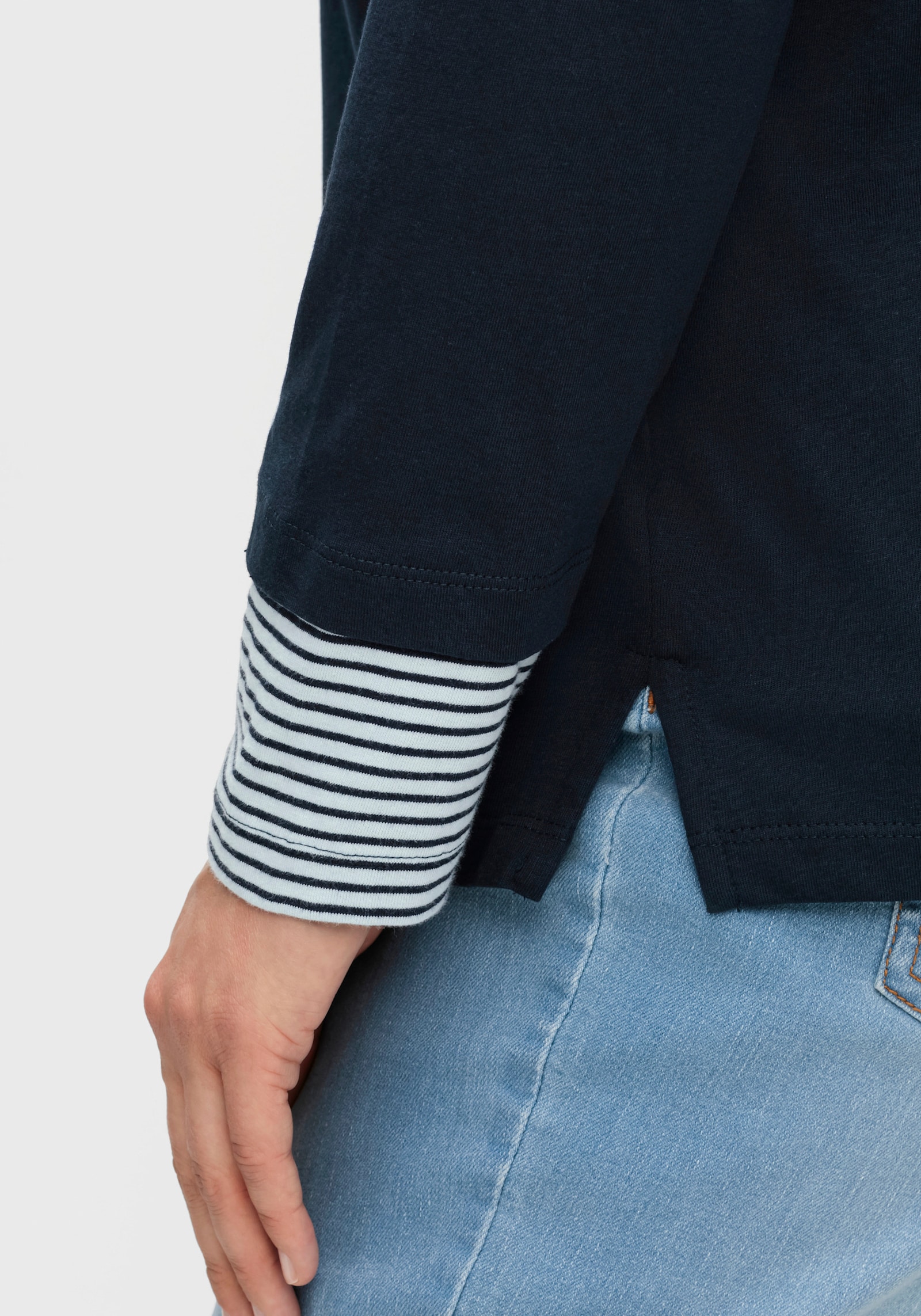 Langarmshirt mit garngefärbten Streifen - marine