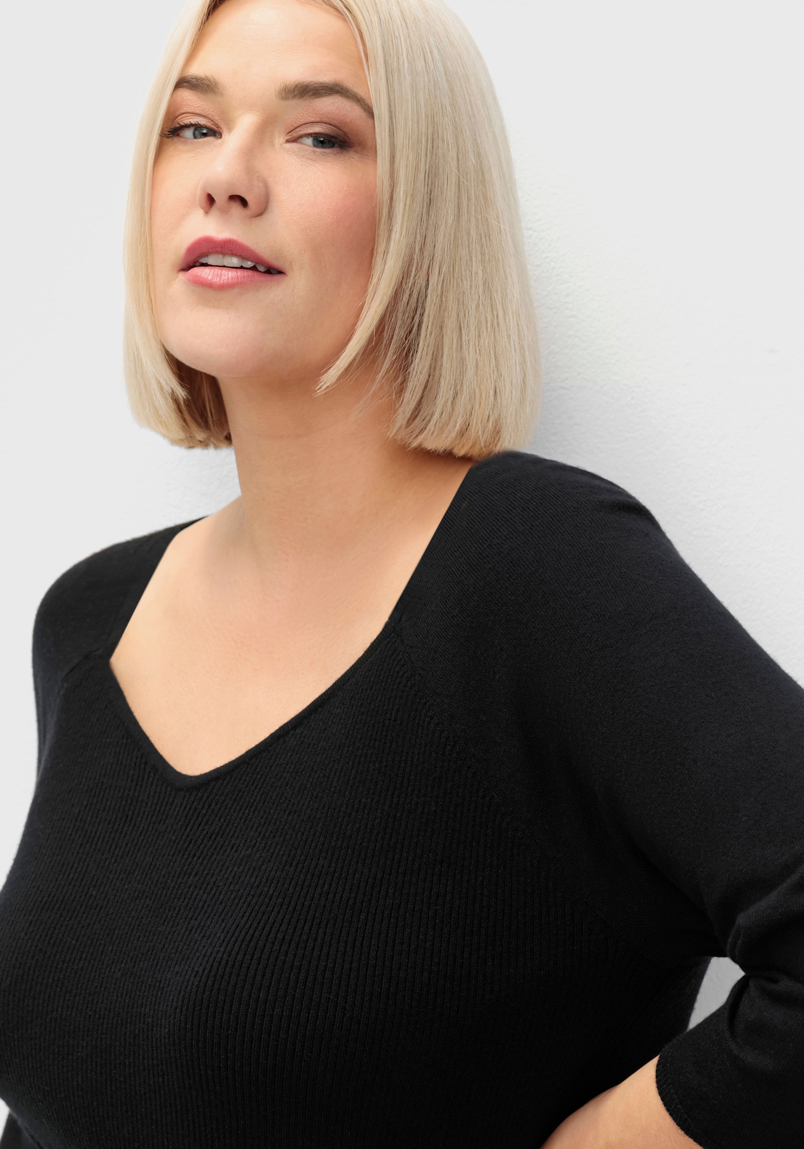 sheego Pullover mit 3/4-Raglanärmel - schwarz