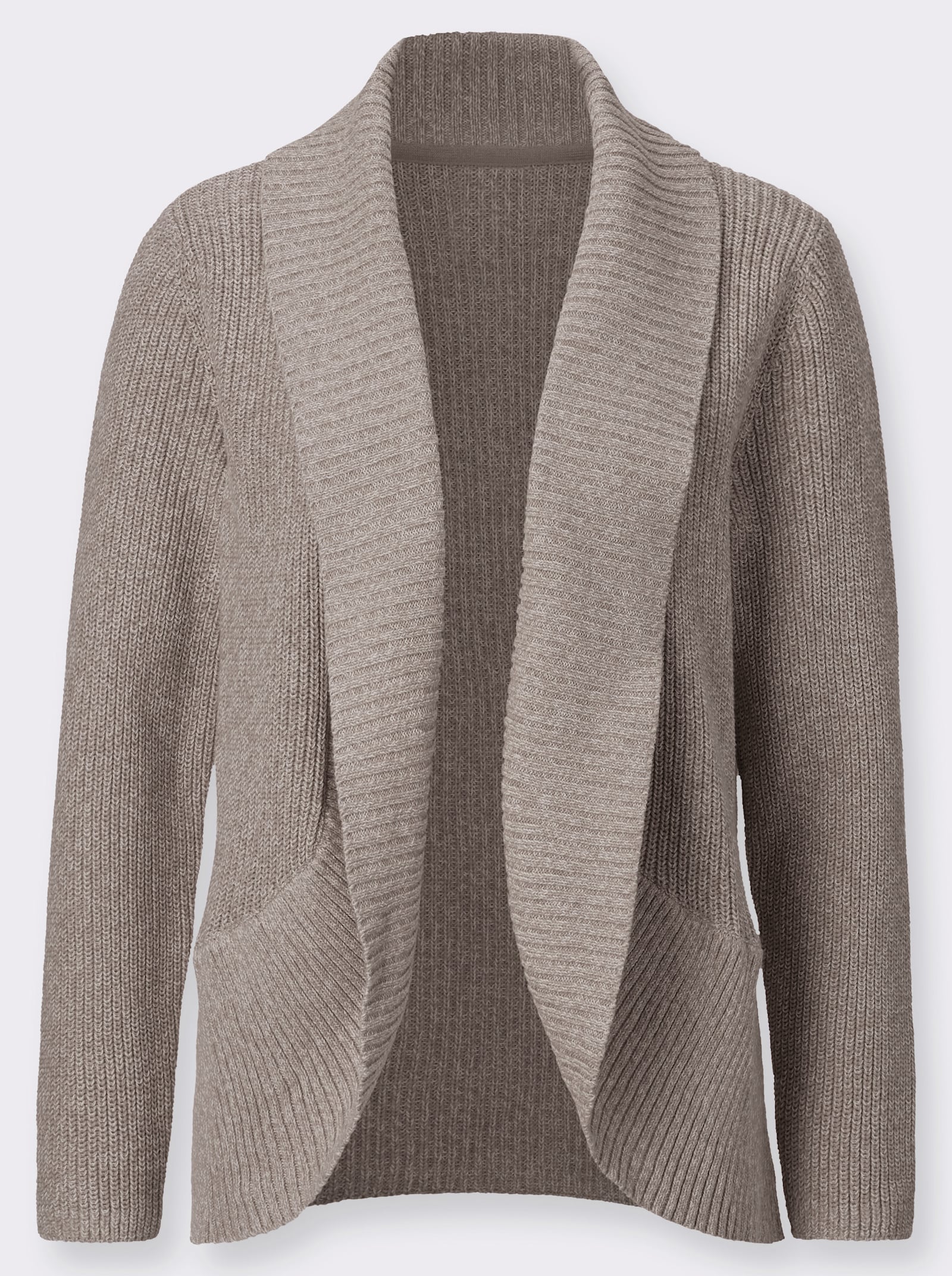 Strickjacke mit Schalkragen - taupe-ecru-meliert