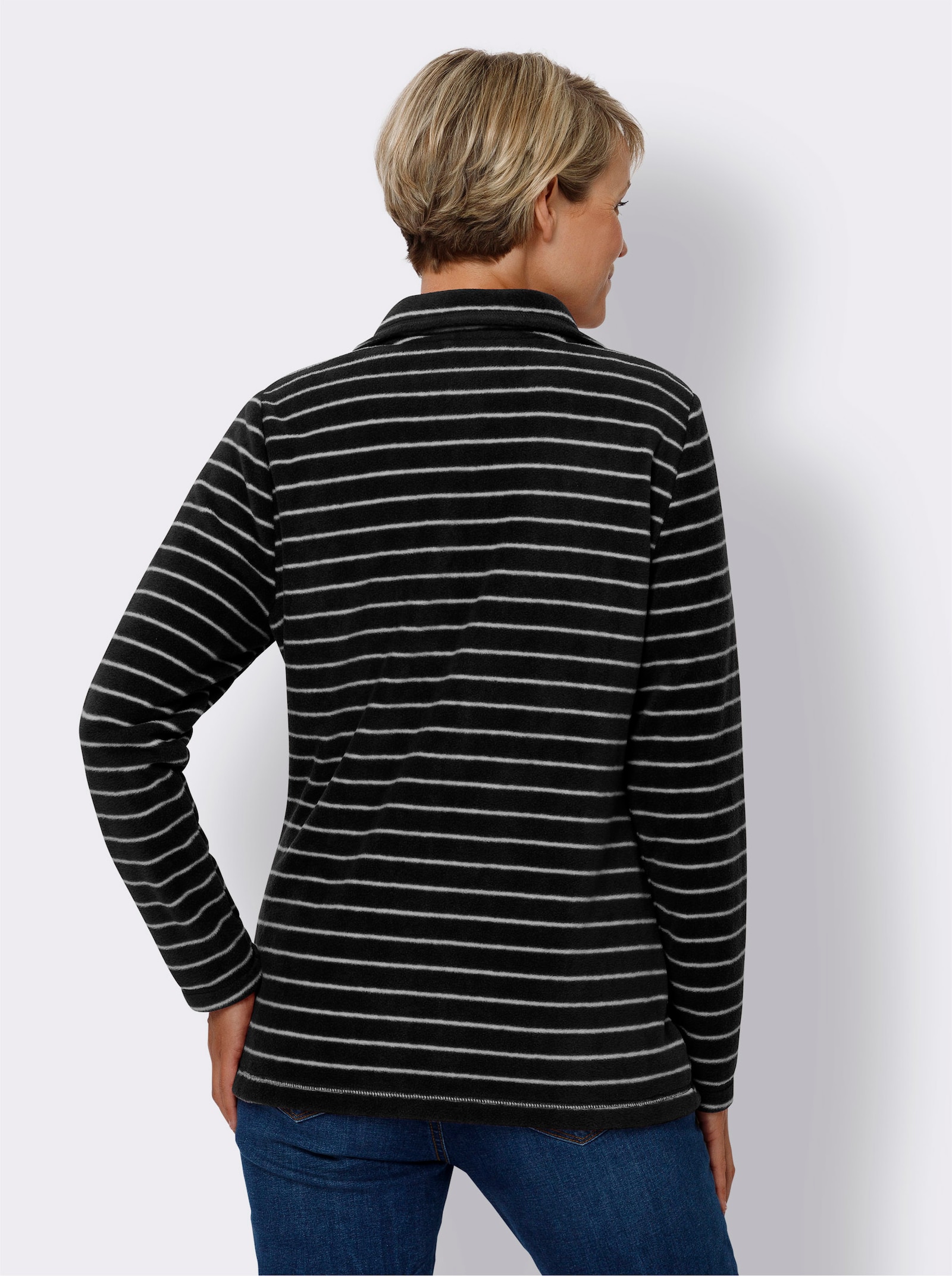 Fleecová bunda na jaro a podzim - černá-ecru-proužek