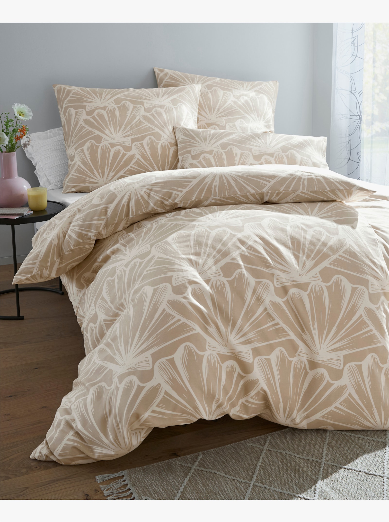 heine home Bettwäsche - taupe-weiß-bedruckt