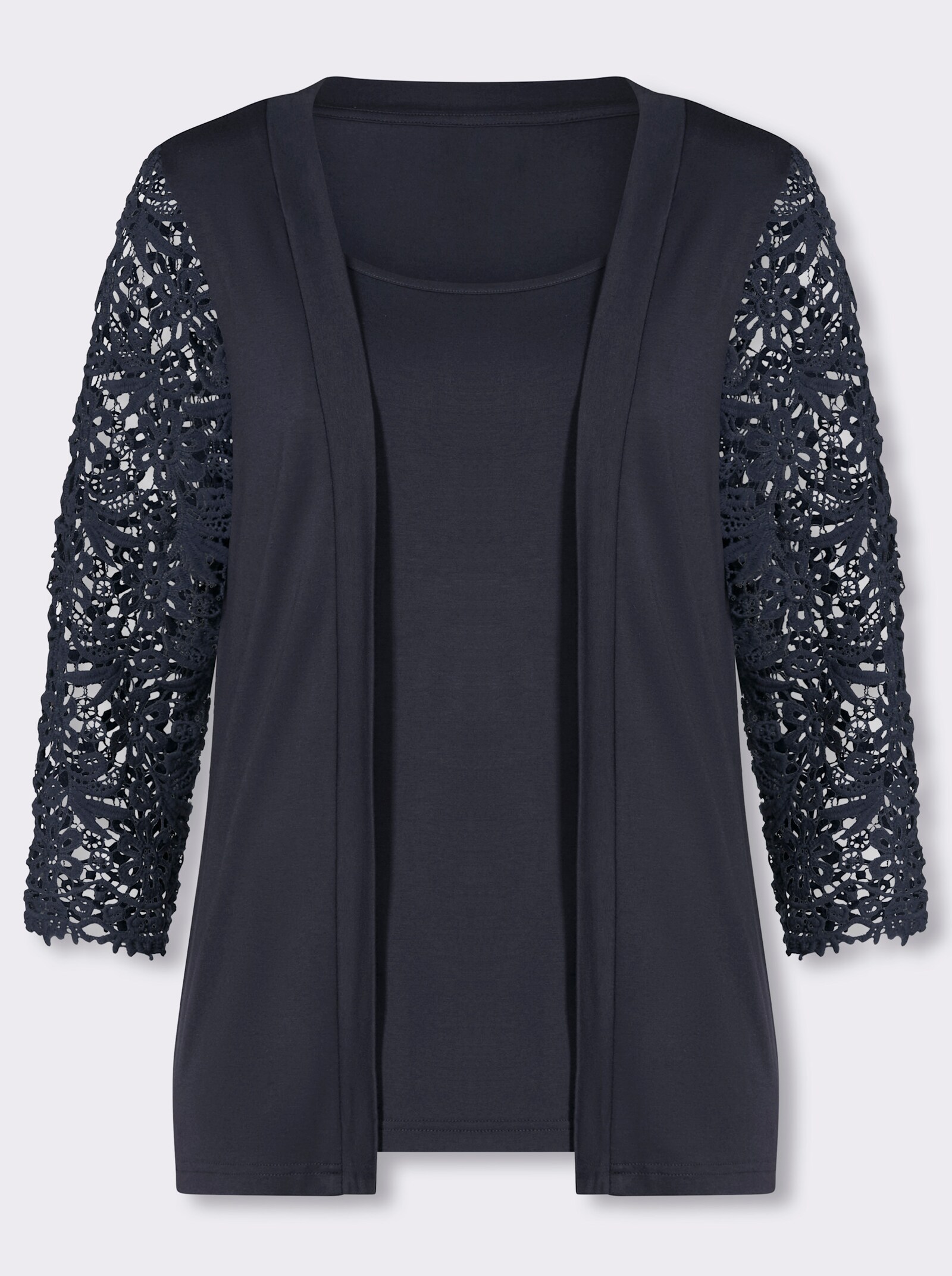 2-in-1-Shirt mit Ärmeln aus Spitze - marine