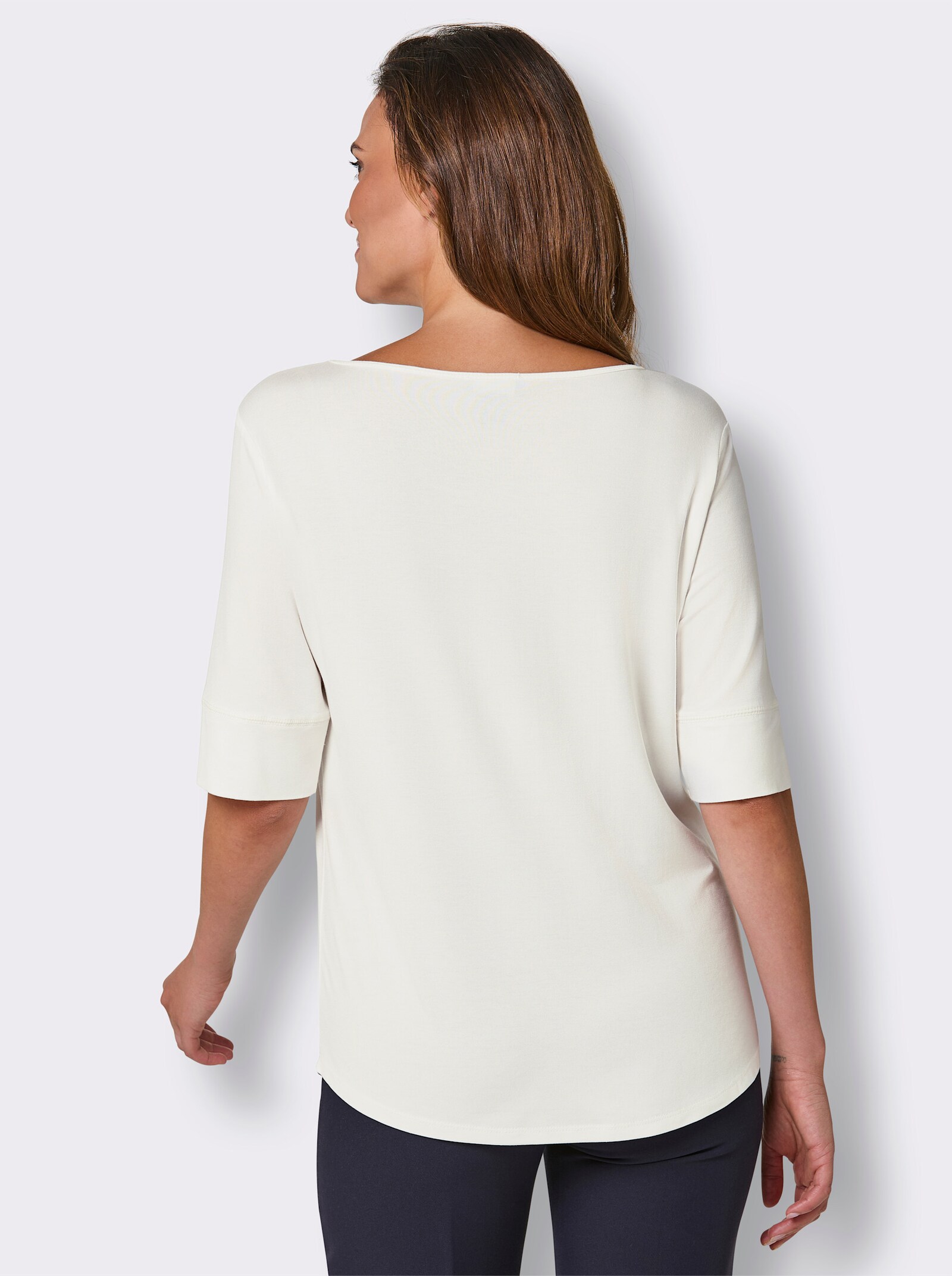 CREATION L PREMIUM Kurzarmshirt mit Logo-Stickerei - ecru
