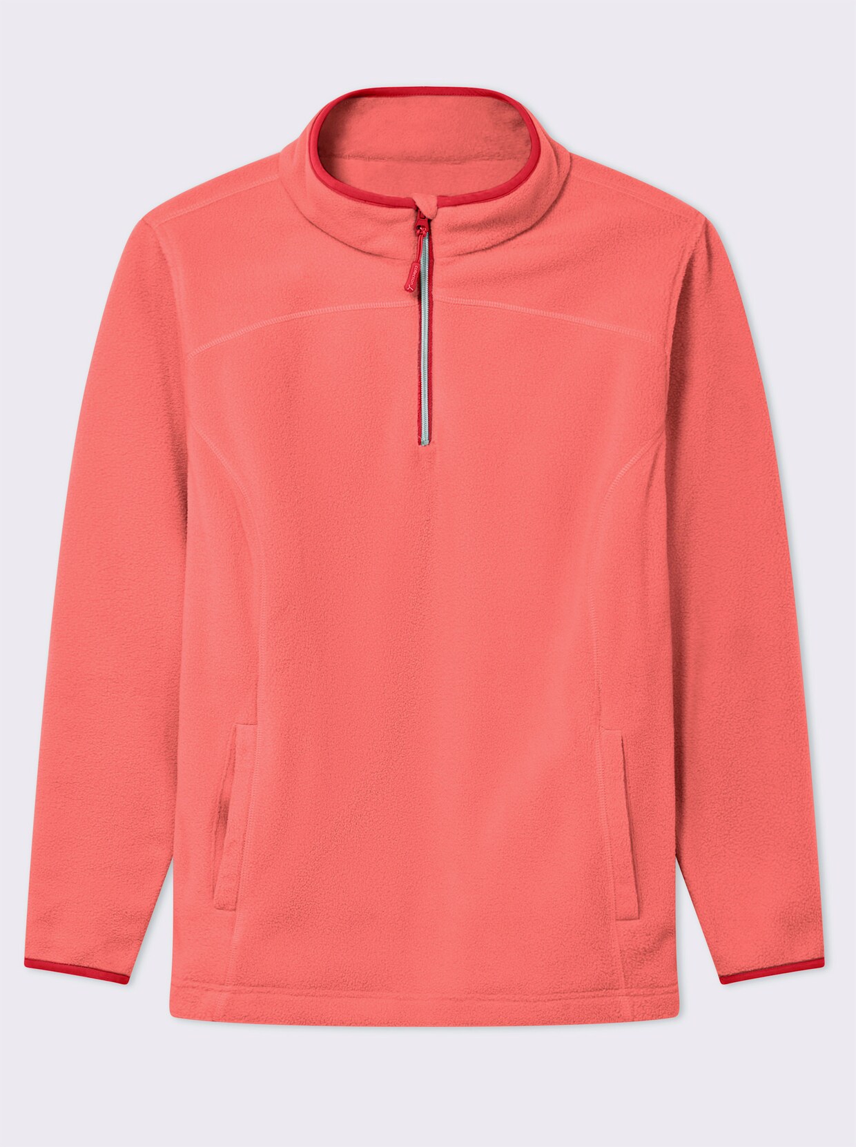 Fleeceshirt mit Stehkragen und Reißverschluss - koralle