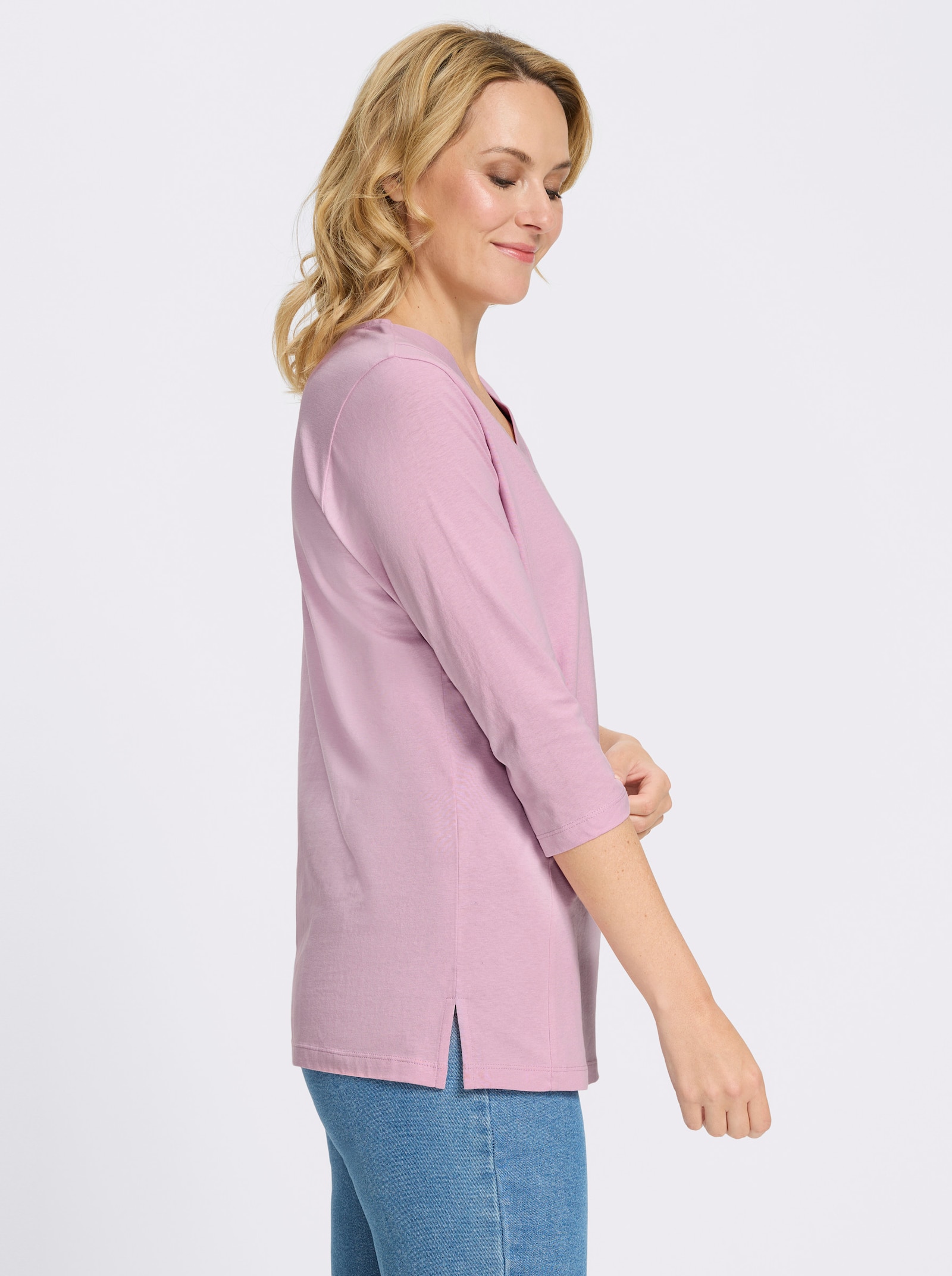 Longshirt mit überlappendem V-Ausschnitt - rosé