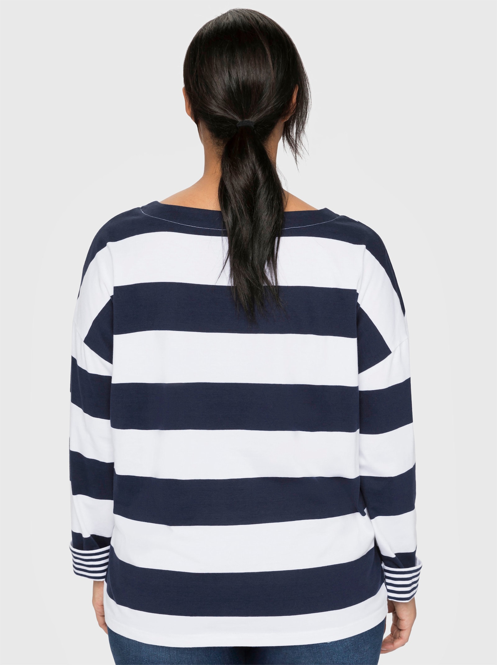 sheego Shirt met lange mouwen en brede strepen - marine