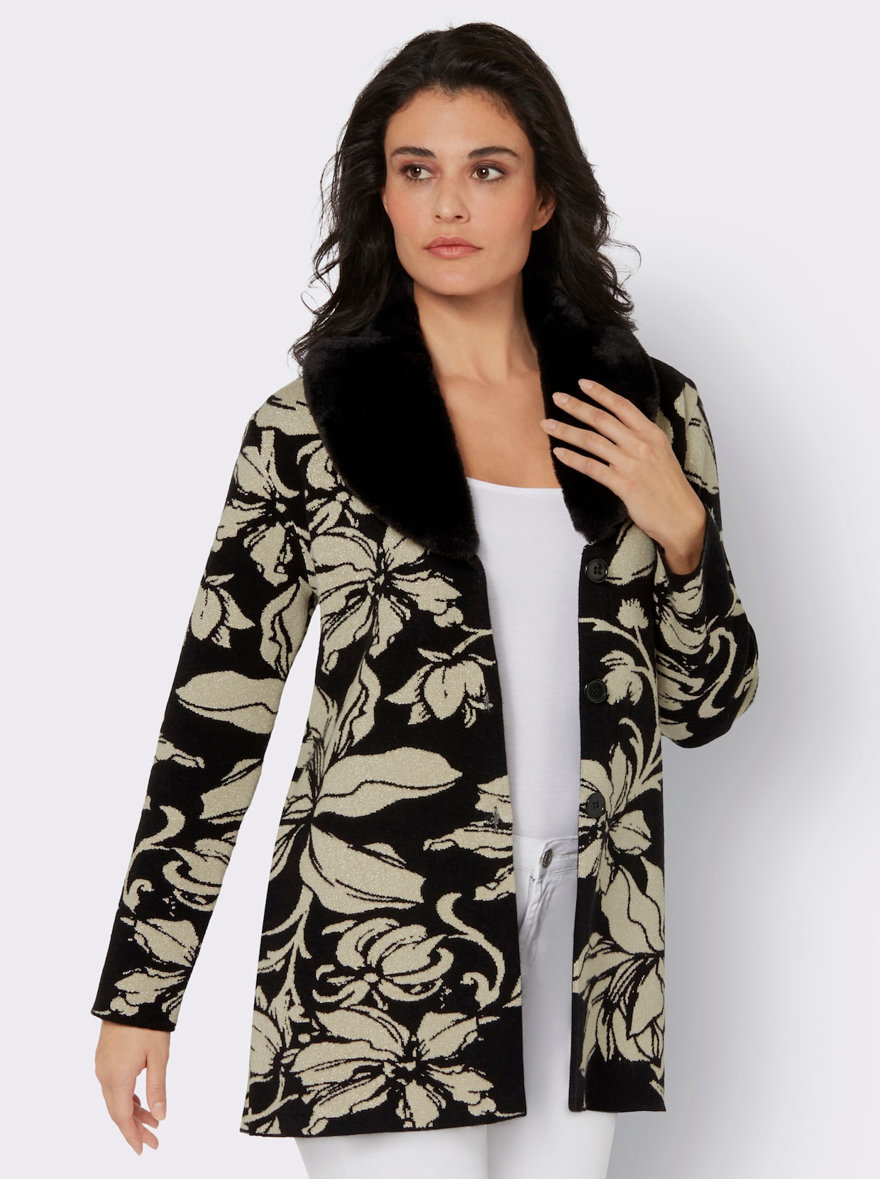 veste en tricot - noir-sable à motifs