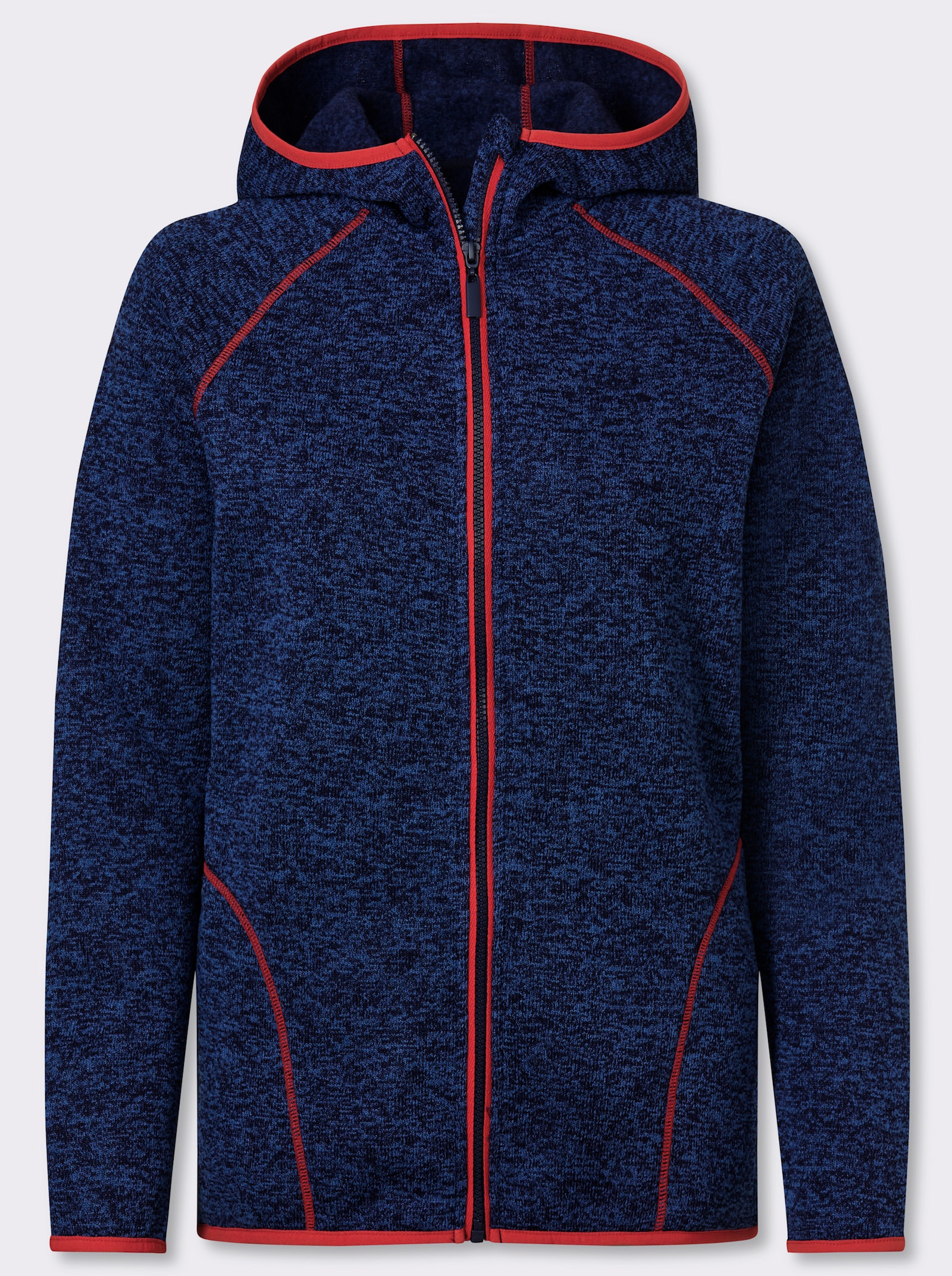 heine Kapuzenfleecejacke mit Kontrastnähten - marine-meliert