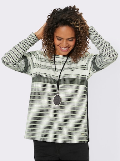 Streifenshirt mit Rundhals-Ausschnitt - reseda-weiß-geringelt