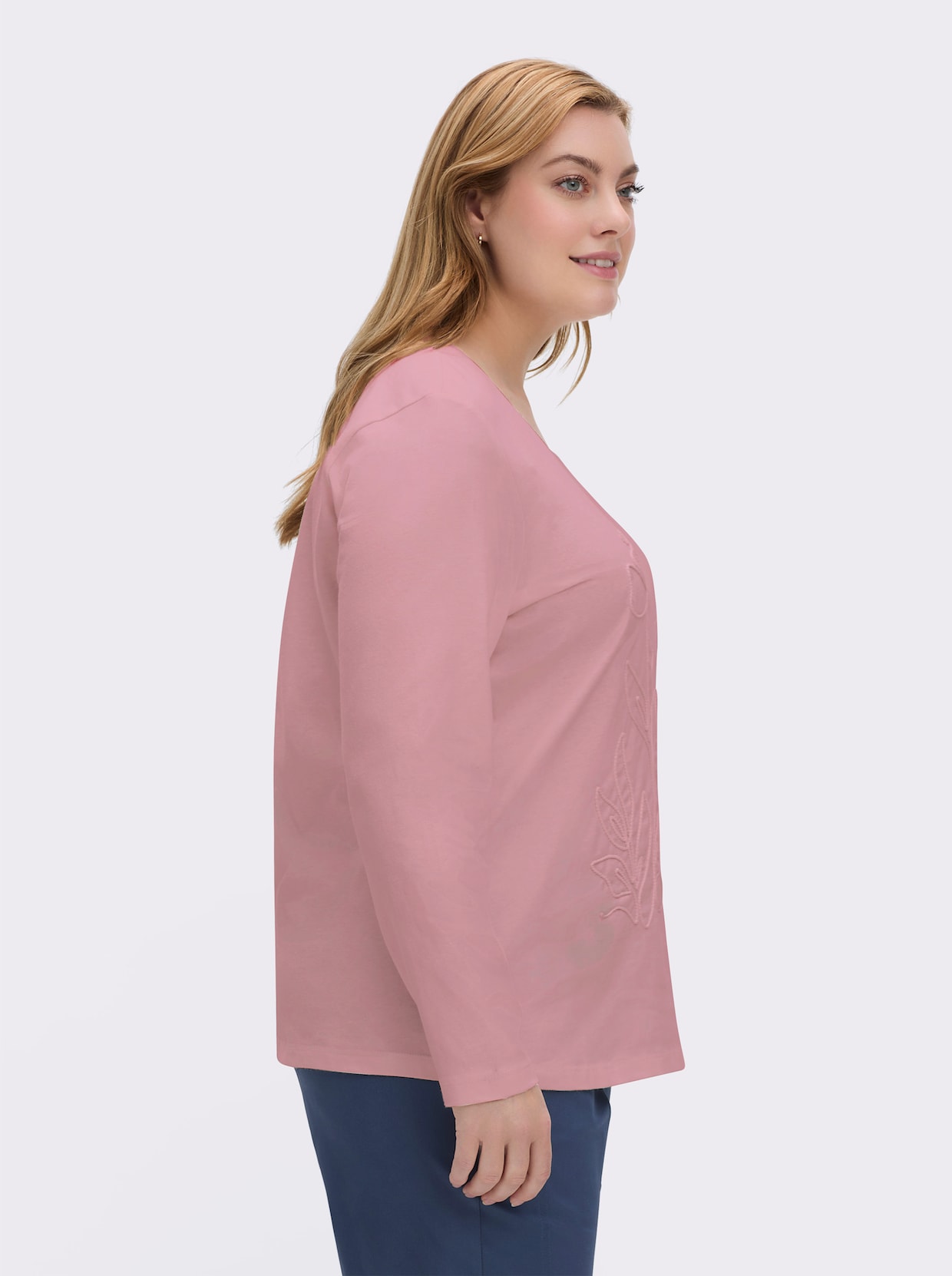 Rundhalsshirt mit Kordel-Stickerei - hortensie