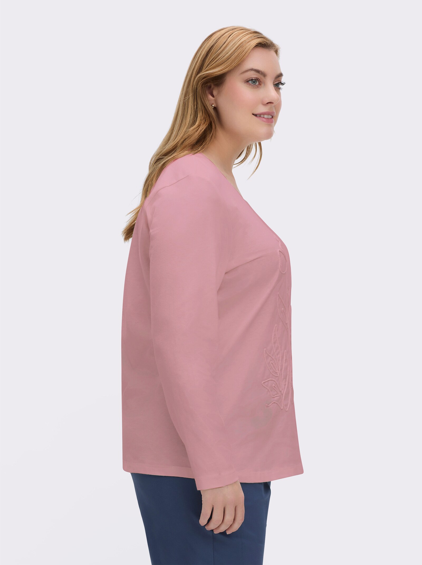 Rundhalsshirt mit Kordel-Stickerei - hortensie