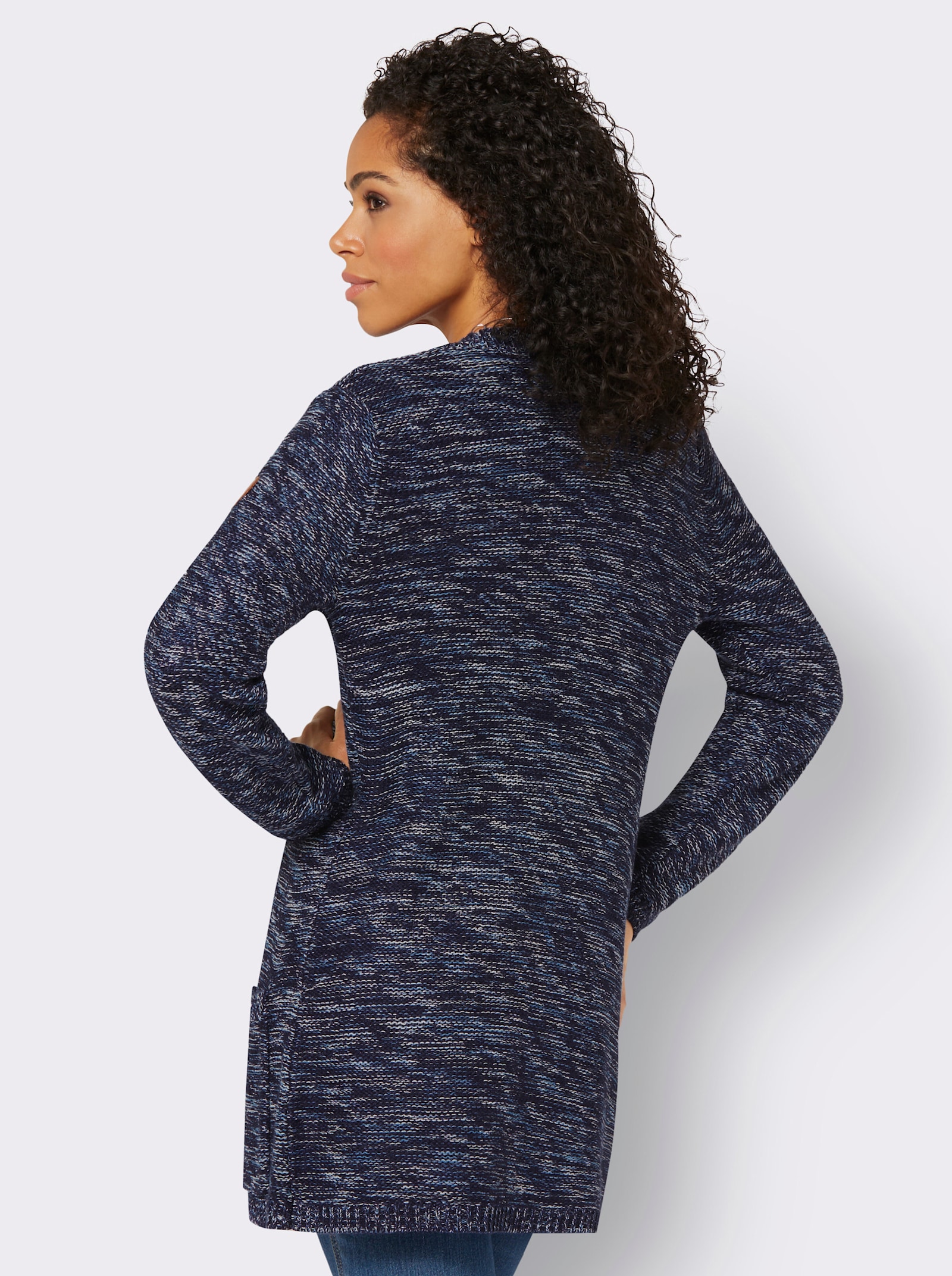 Strickjacke in Longform, meliert - marine-meliert