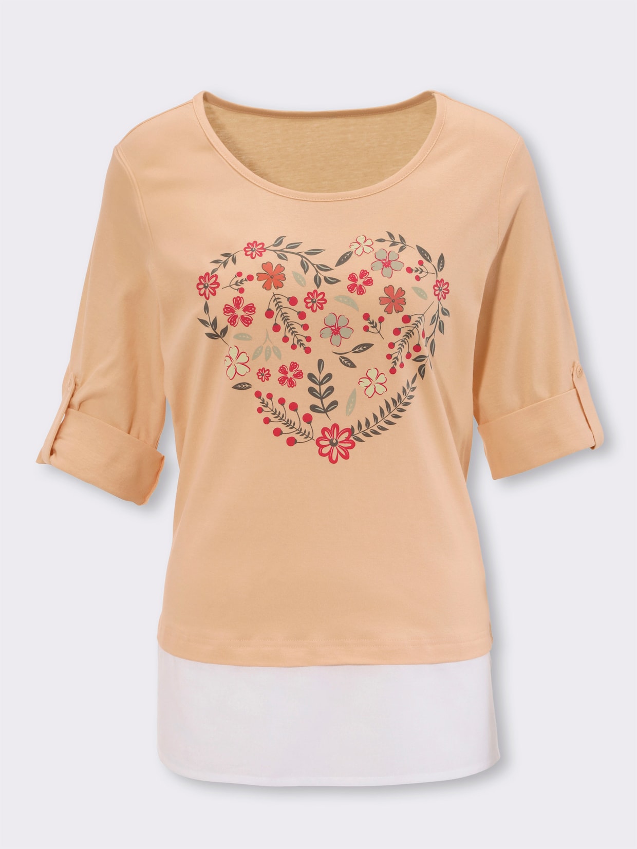 2-in-1-shirt - apricot/wit