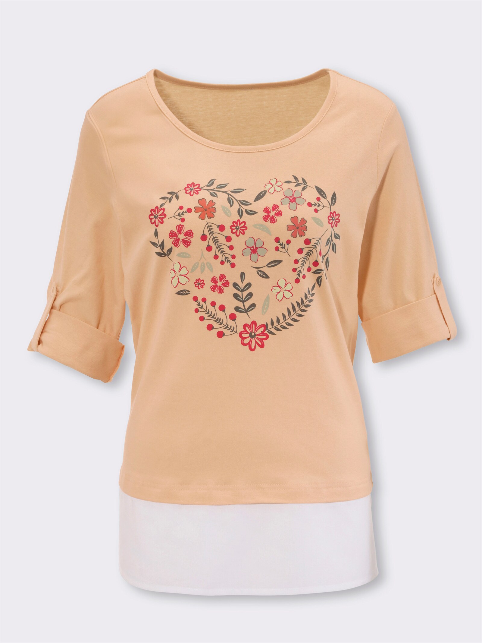 2-in-1-shirt met bloemenprint - apricot/wit