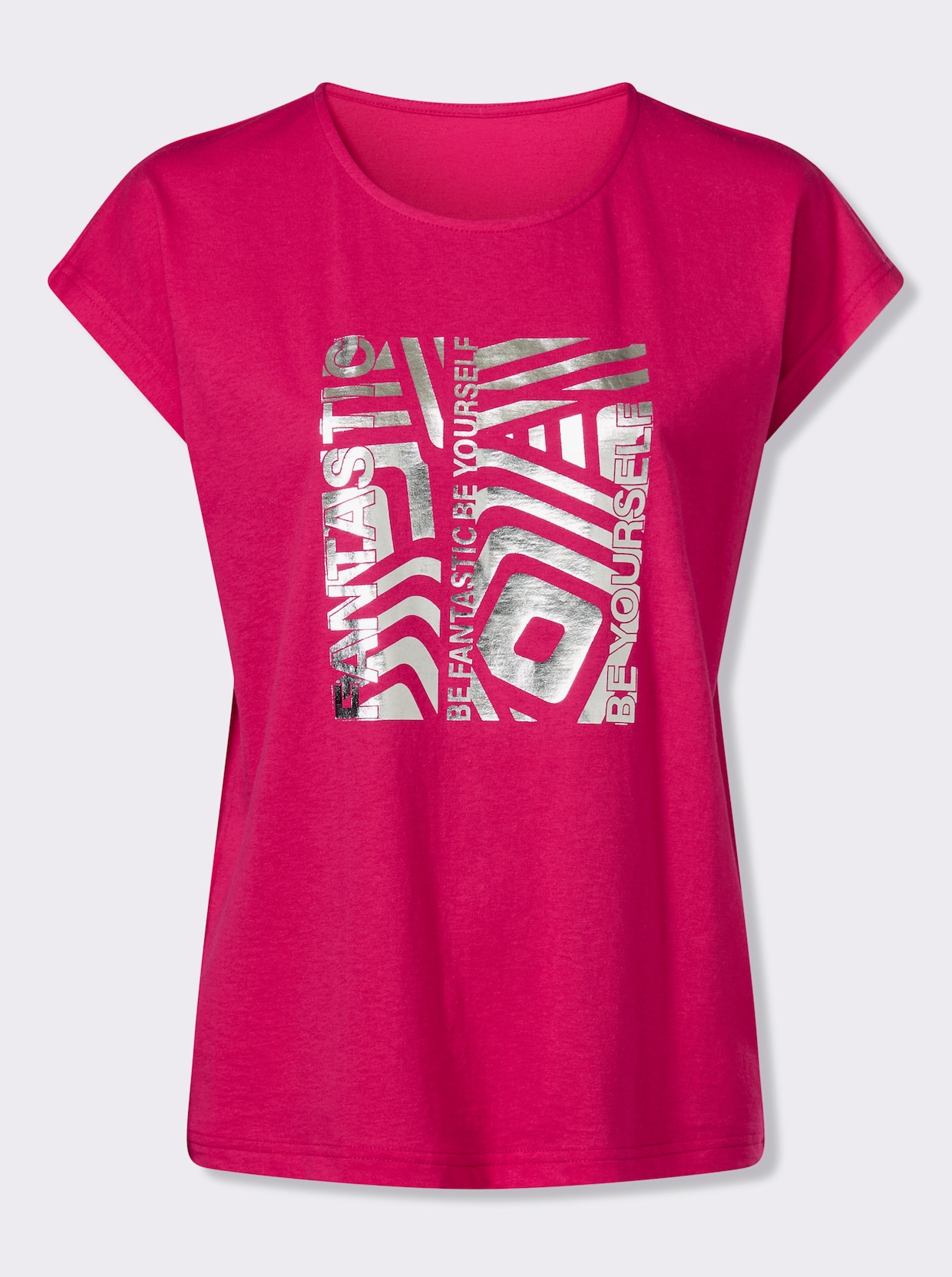 Kurzarmshirt mit Foliendruck - pink