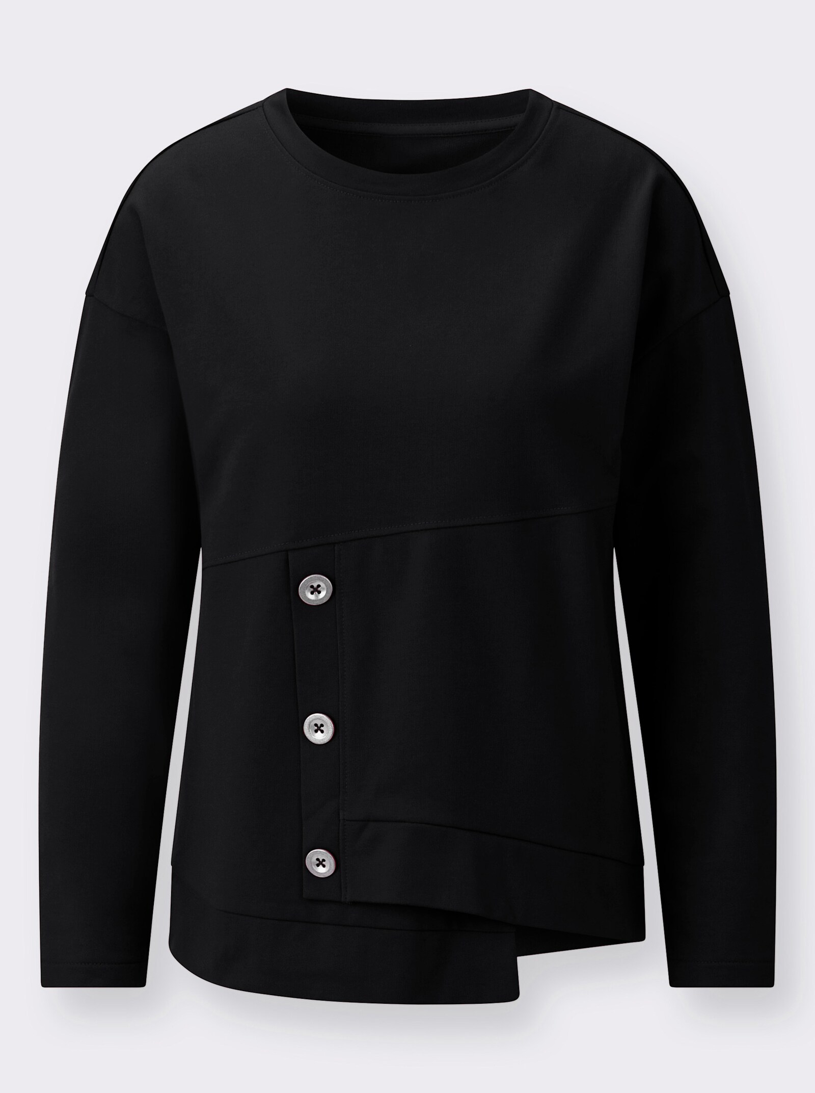 Sweatshirt mit Zierknöpfen vorne - schwarz