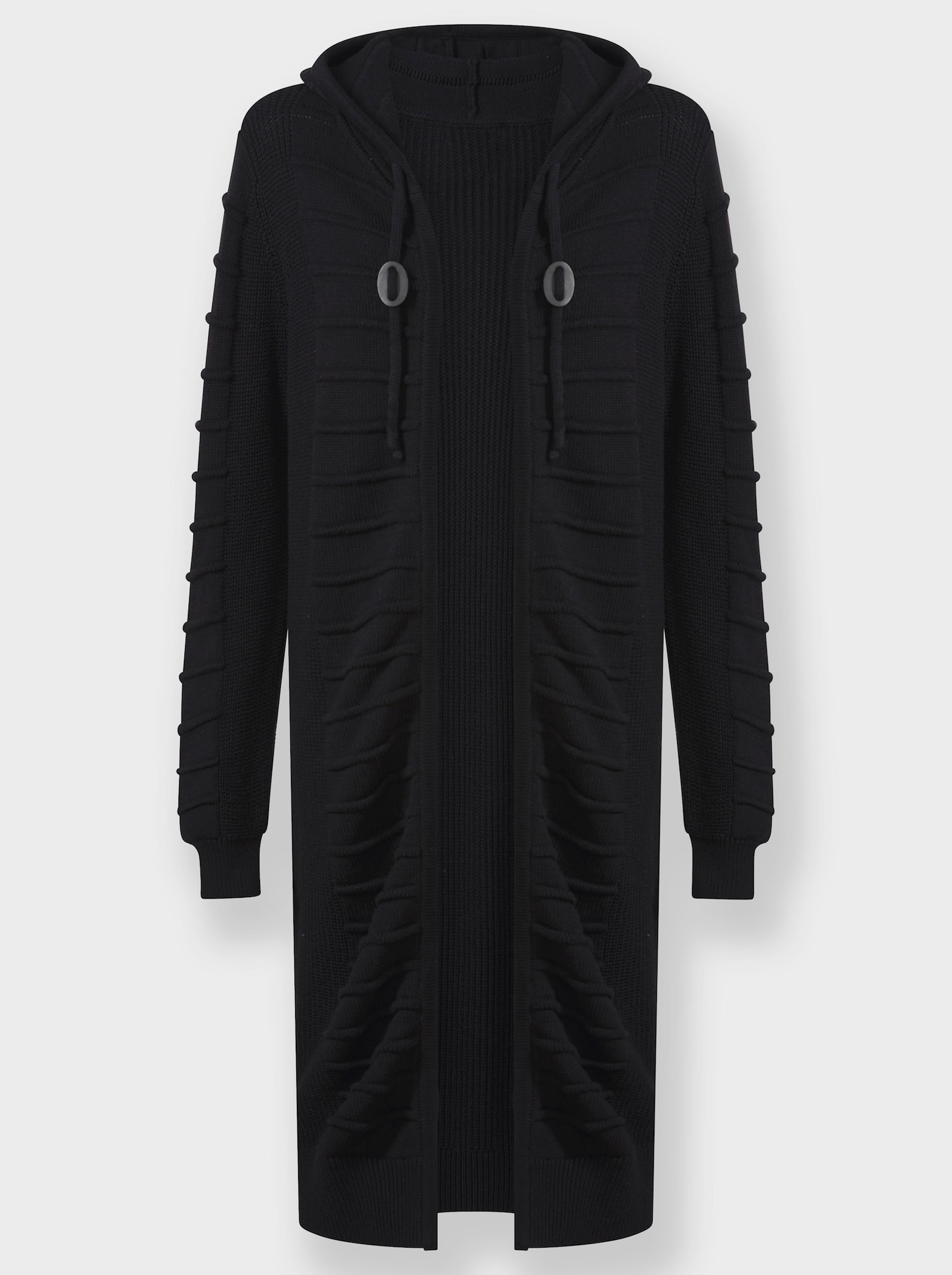 Longstrickjacke im Strukturmuster-Mix - schwarz