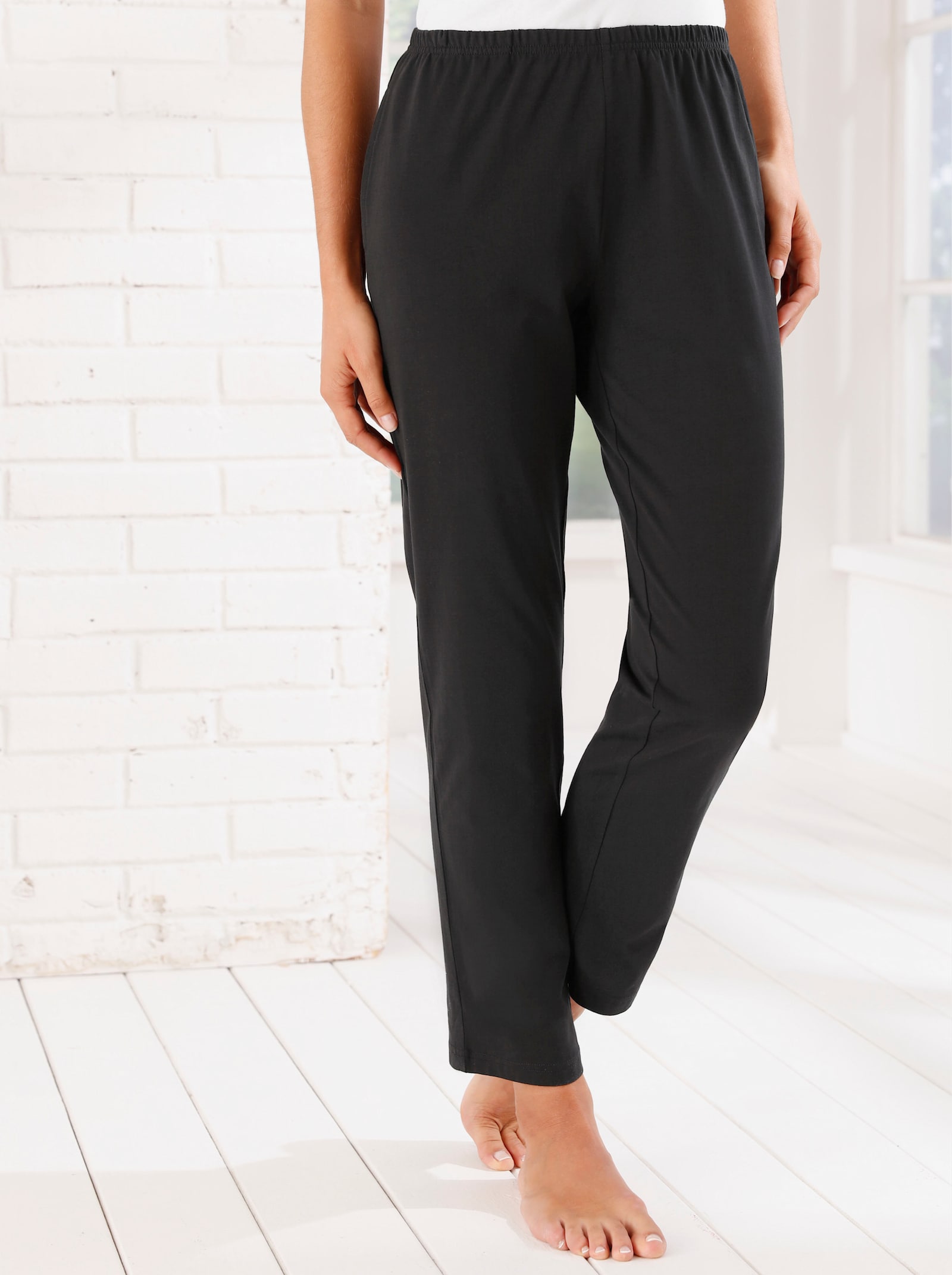 Freizeithose mit Rundum-Dehnbund - schwarz + grau-meliert