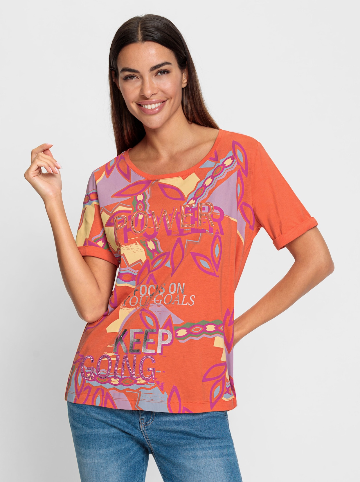 heine Print-Shirt - orange-fuchsia-bedruckt