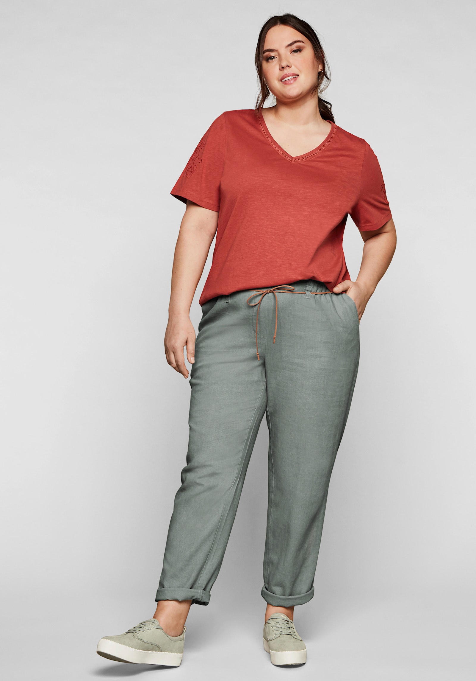 sheego Comfortbroek in linnenmix - eucalyptus