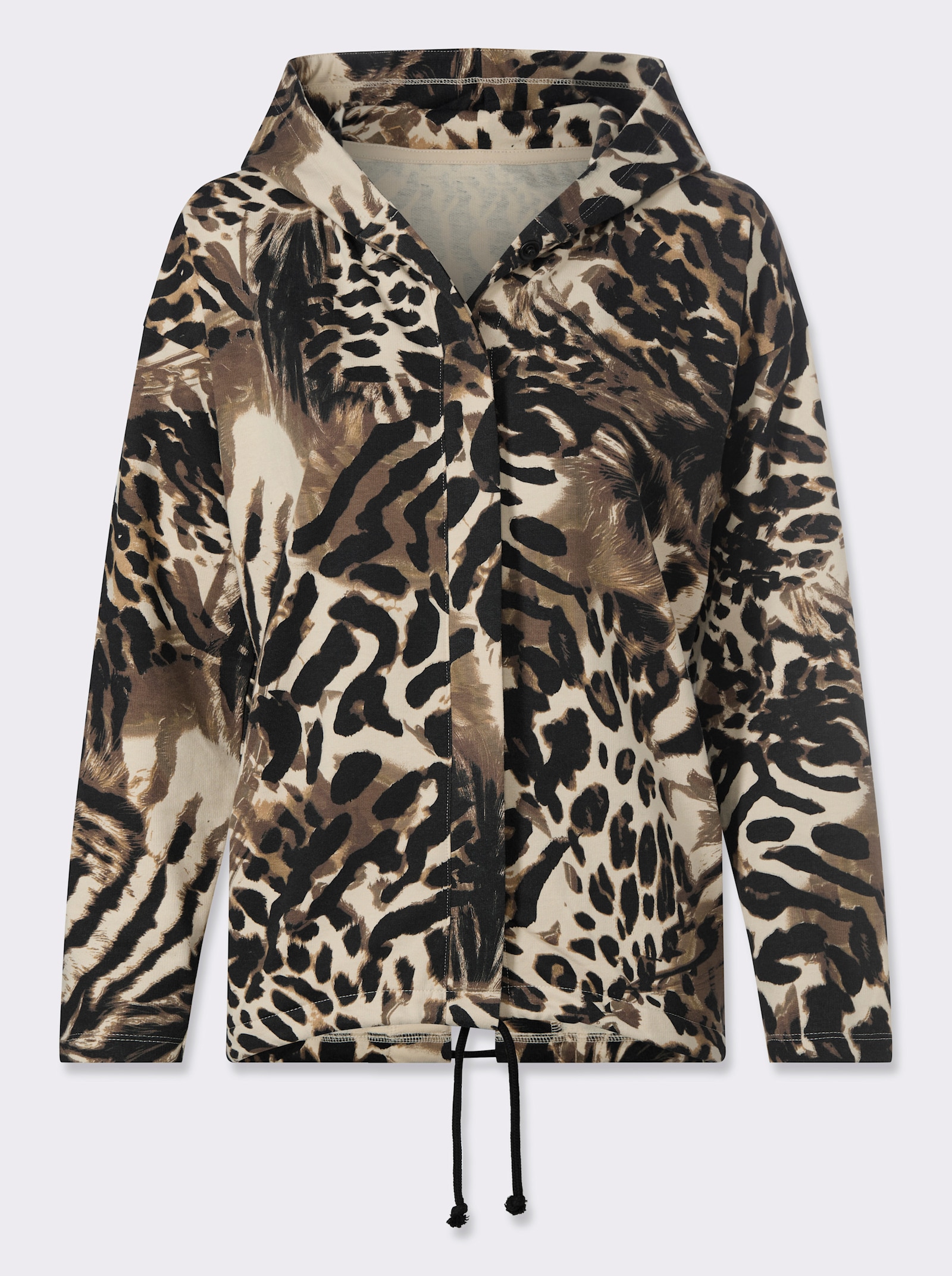 heine Shirtjasje met tunnelkoord in de zoom - zwart/zand geprint