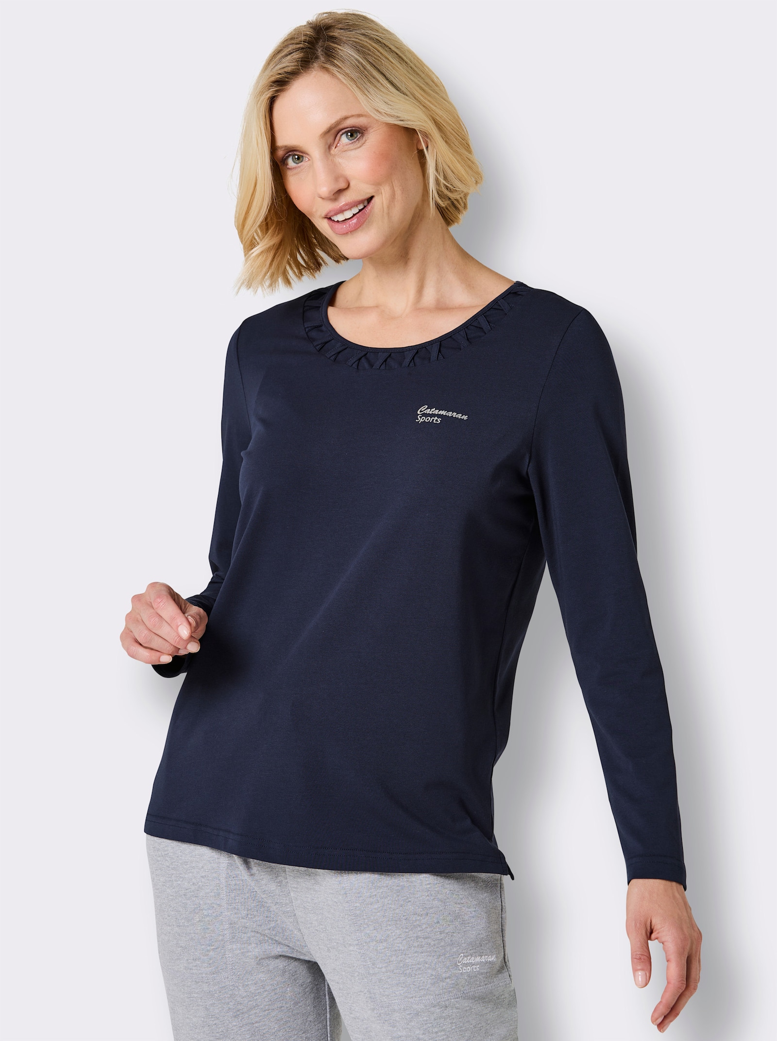 Catamaran Sports Vrijetijdsshirt met decoratieve bies - marine