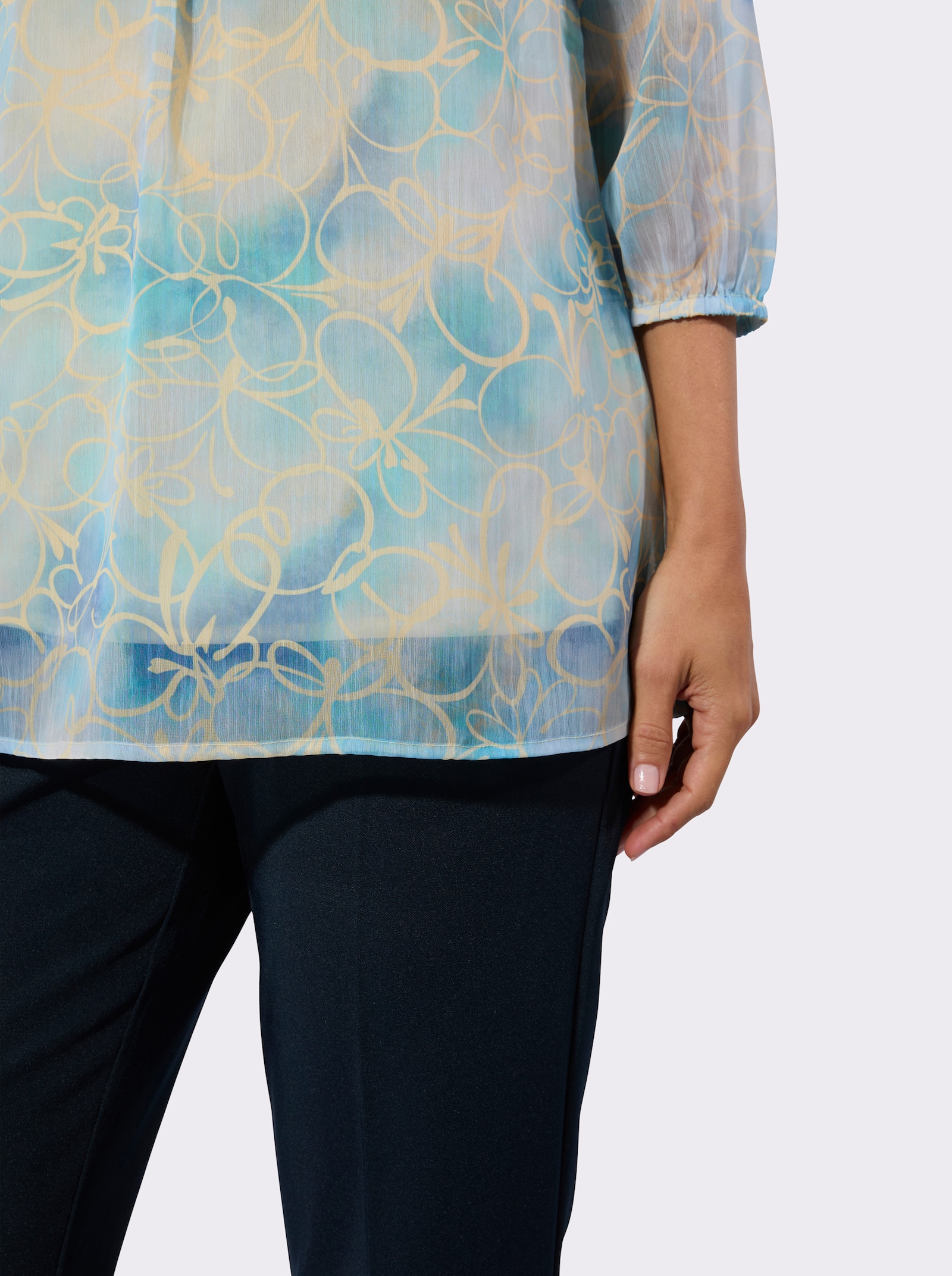 Tunika mit Volants am Ausschnitt - eisblau-vanille-bedruckt