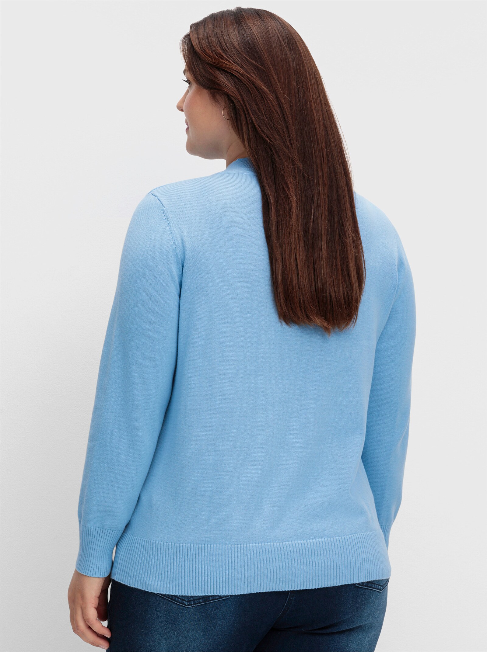 Strickpullover mit geripptem Stehkragen - himmelblau