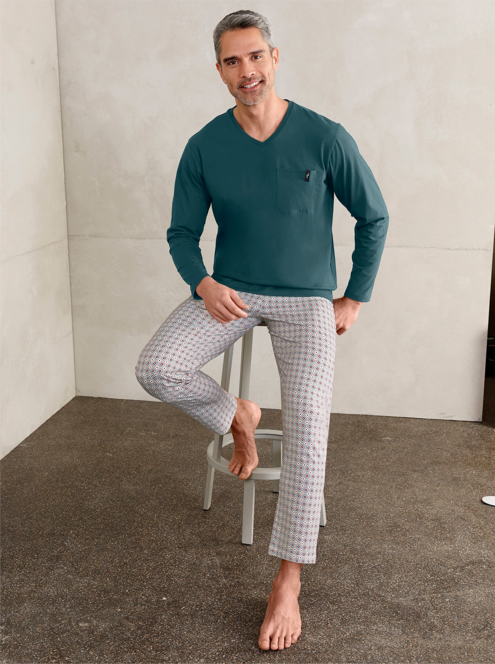 wäschepur men Schlafanzug - petrol-jade-bedruckt