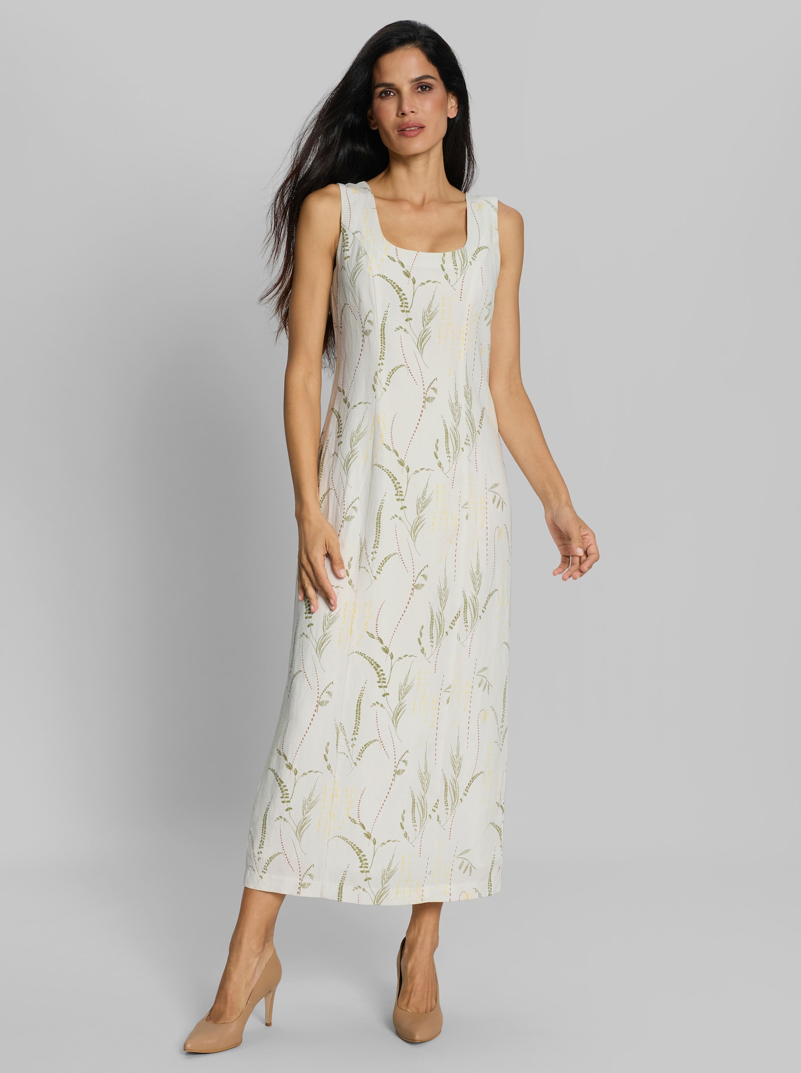 heine Druckkleid mit Karree-Ausschnitt - ecru-schilf-bedruckt