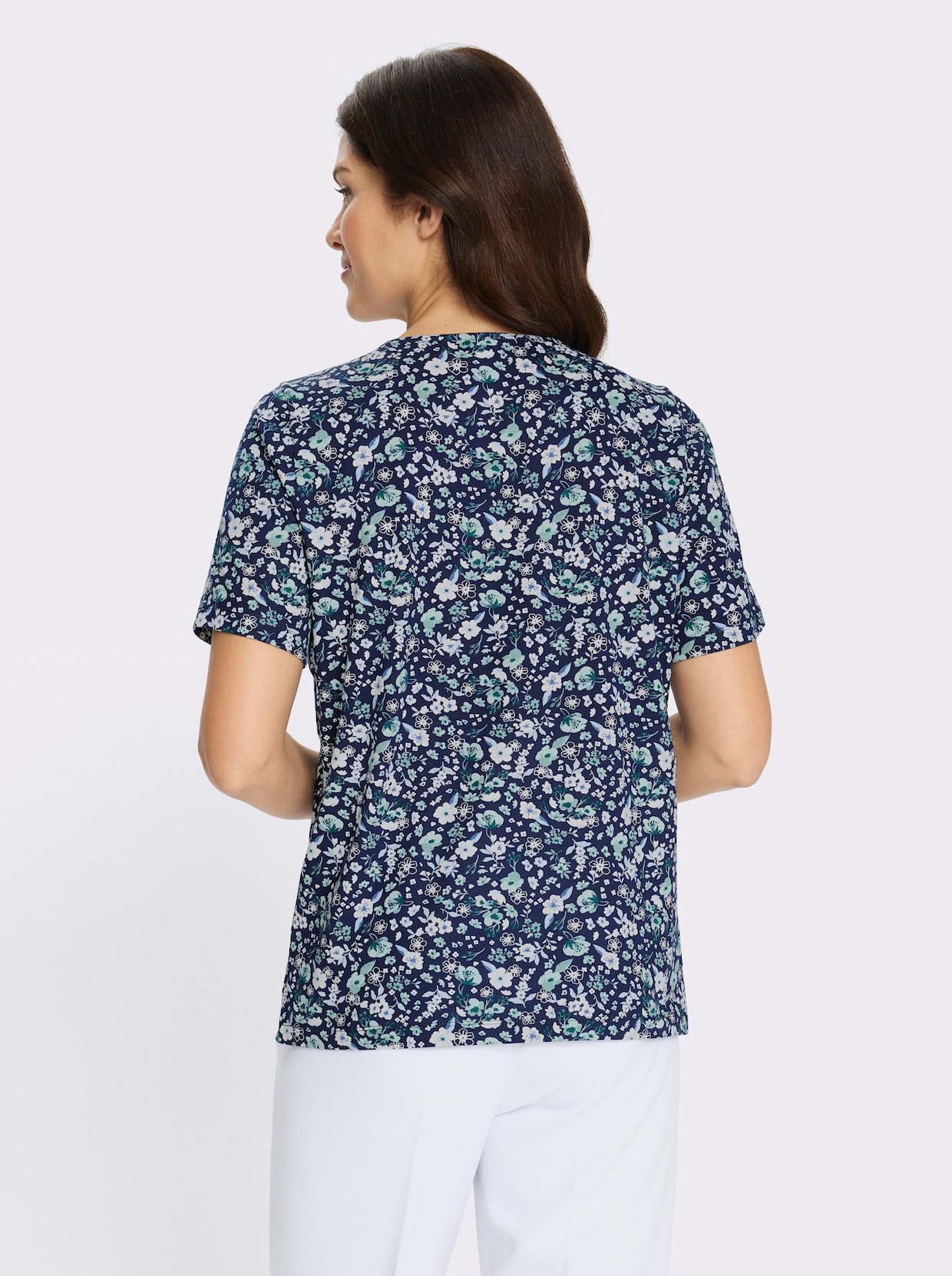 Kurzarmshirt mit floralem Allover-Druck - marine-jade-bedruckt
