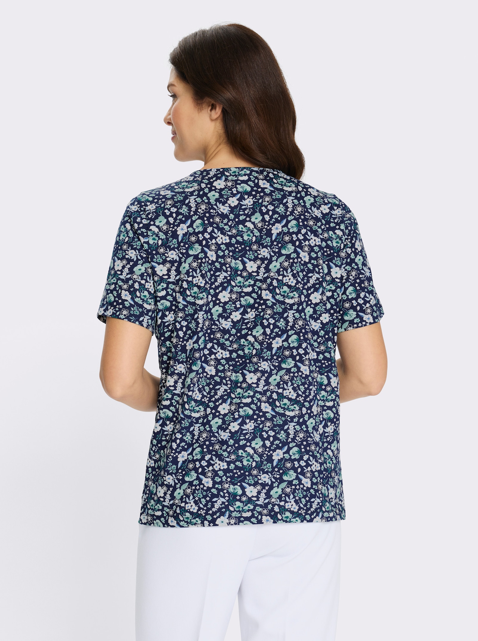 Kurzarmshirt mit floralem Allover-Druck - marine-jade-bedruckt