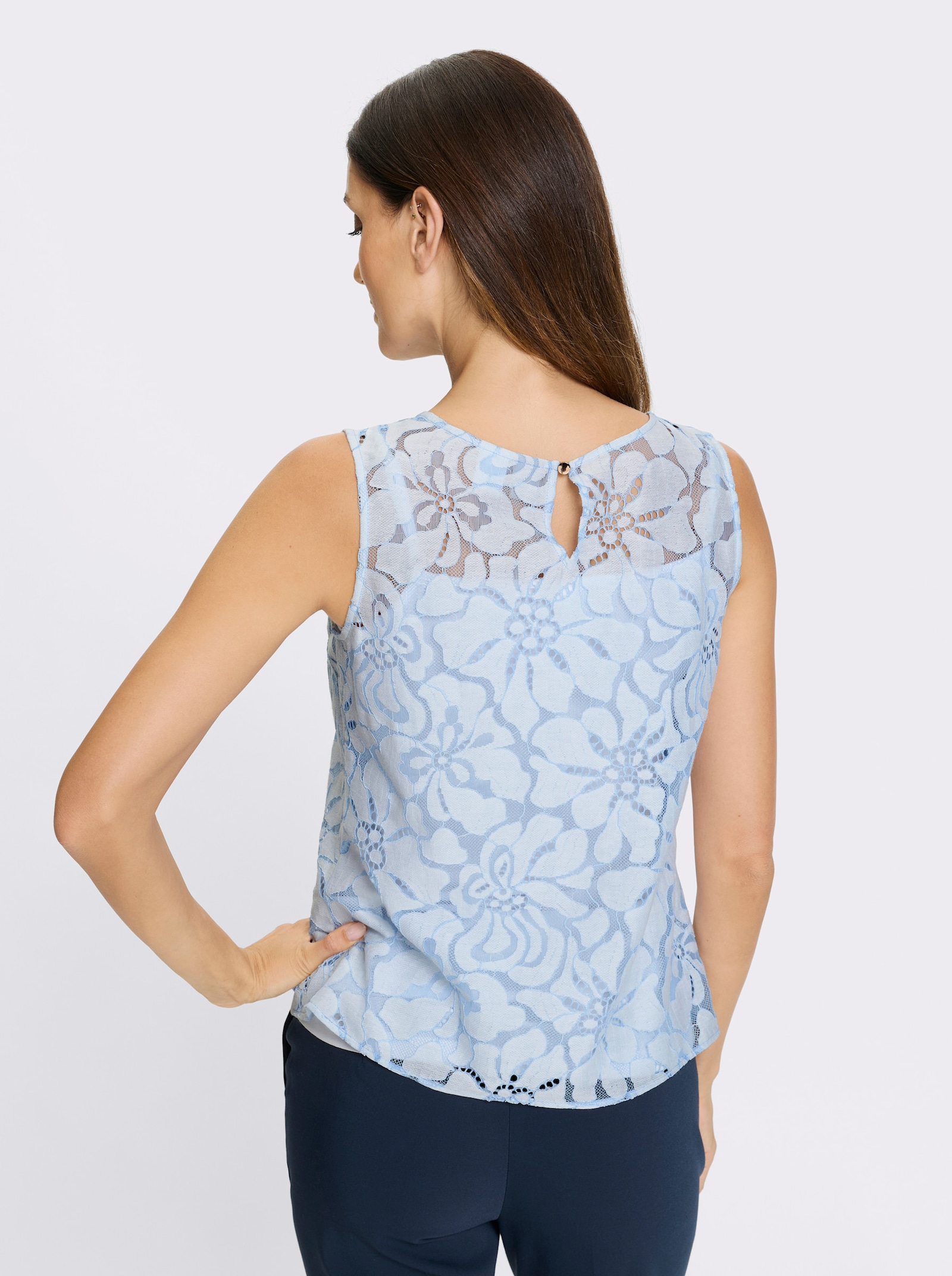 heine Blusentop mit floraler Spitze - eisblau-ecru-gemustert