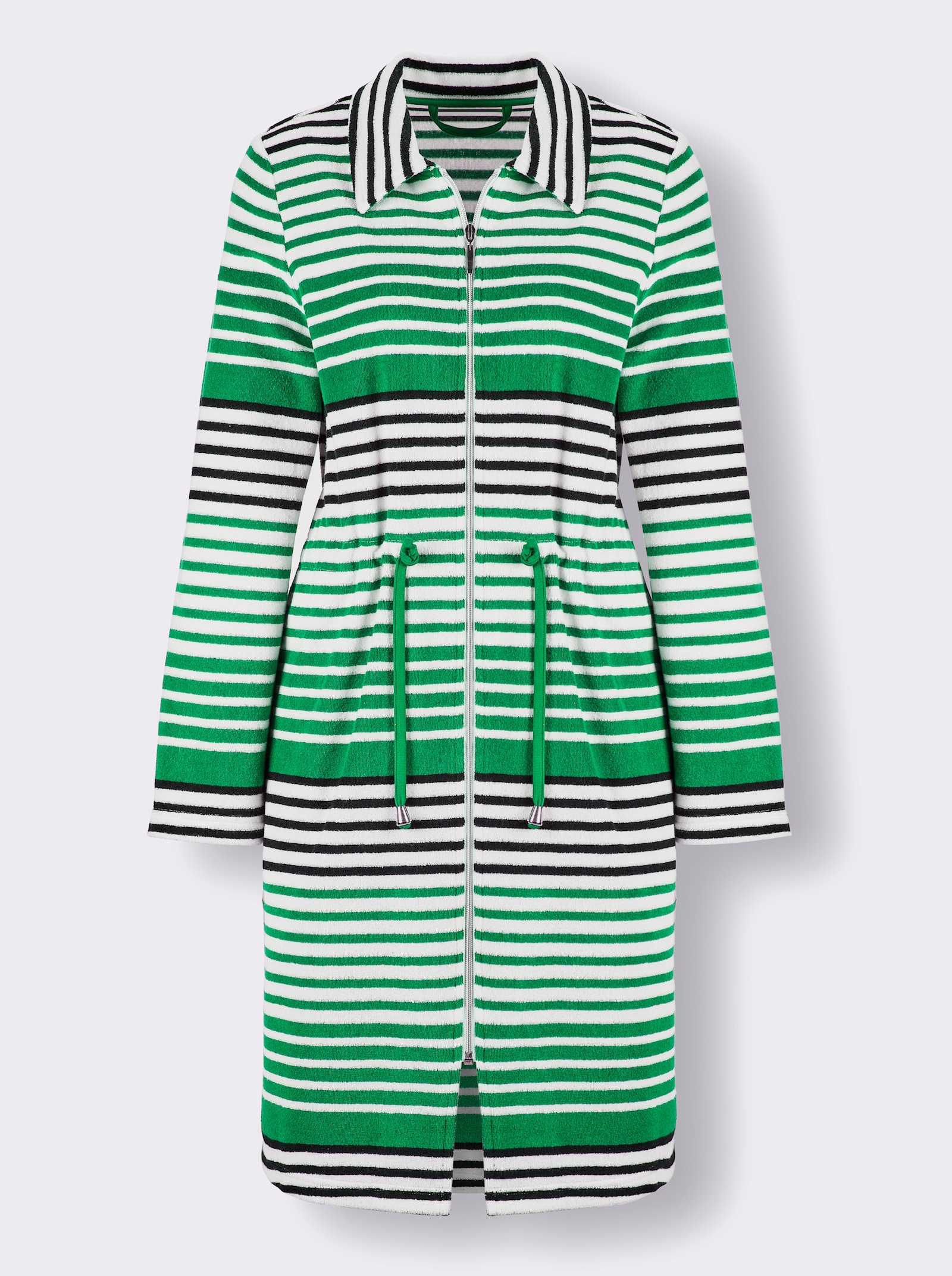 feel good Bademantel - grasgrün-weiss-geringelt