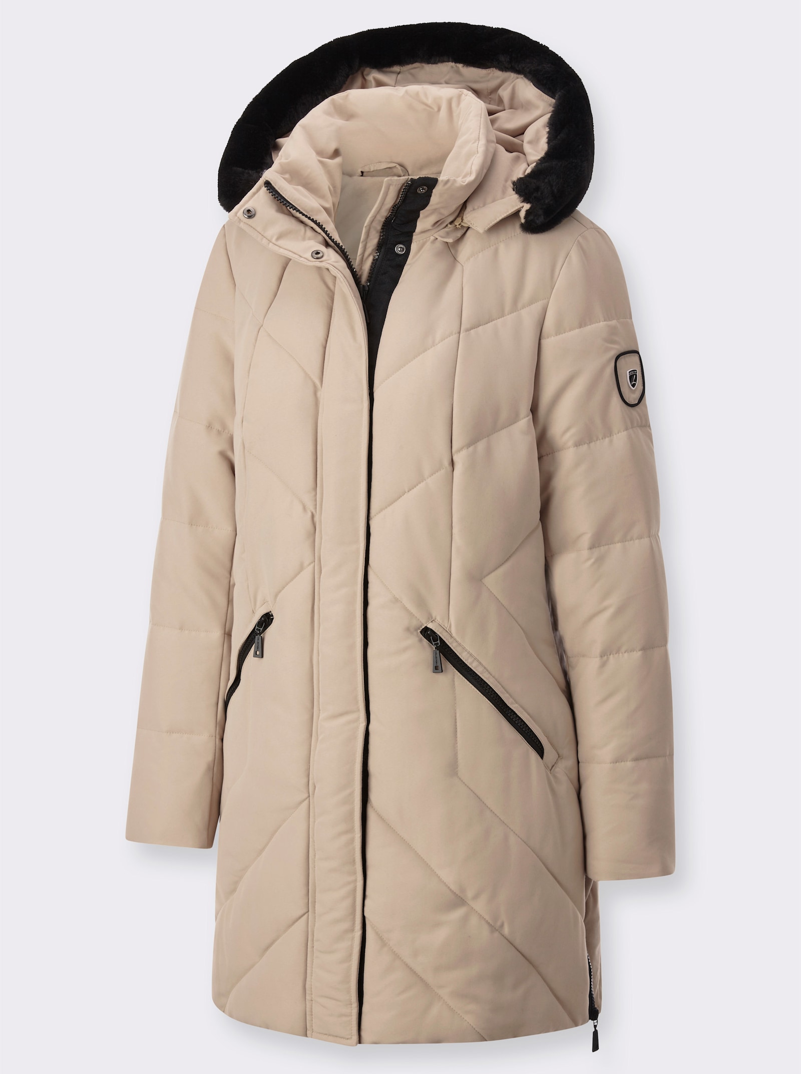 Steppjacke mit Pelz-Imitat-Besatz - beige