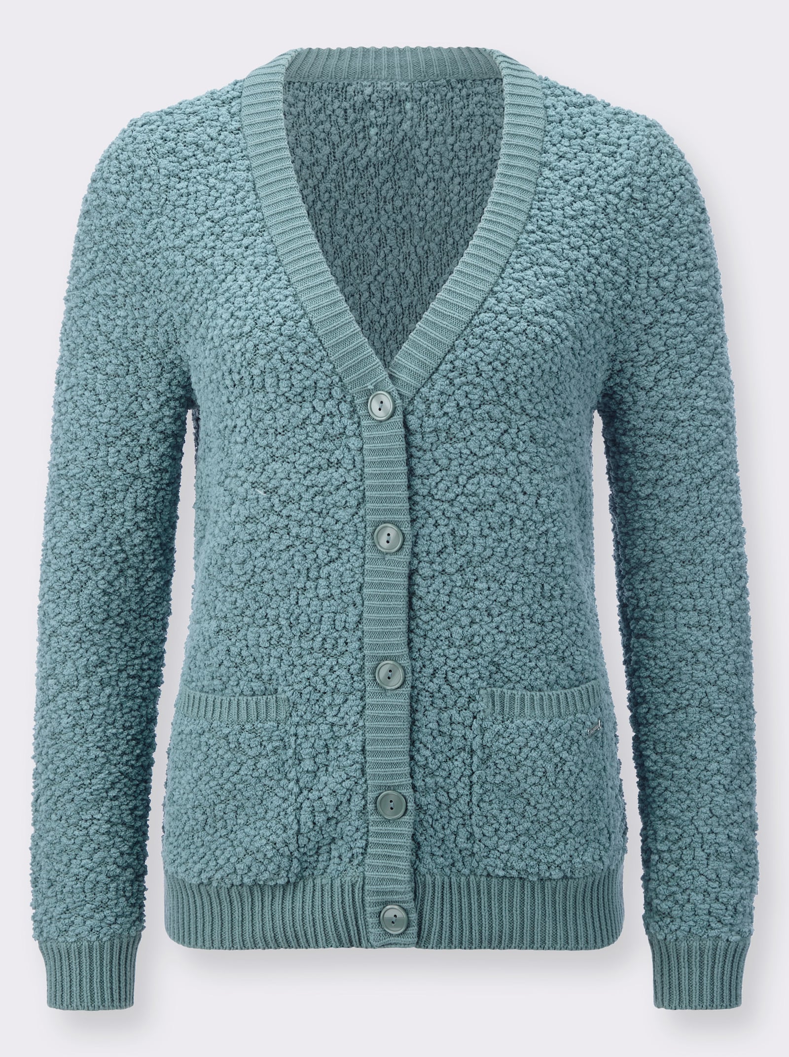 Strickjacke aus Popcorn-Garn - jade