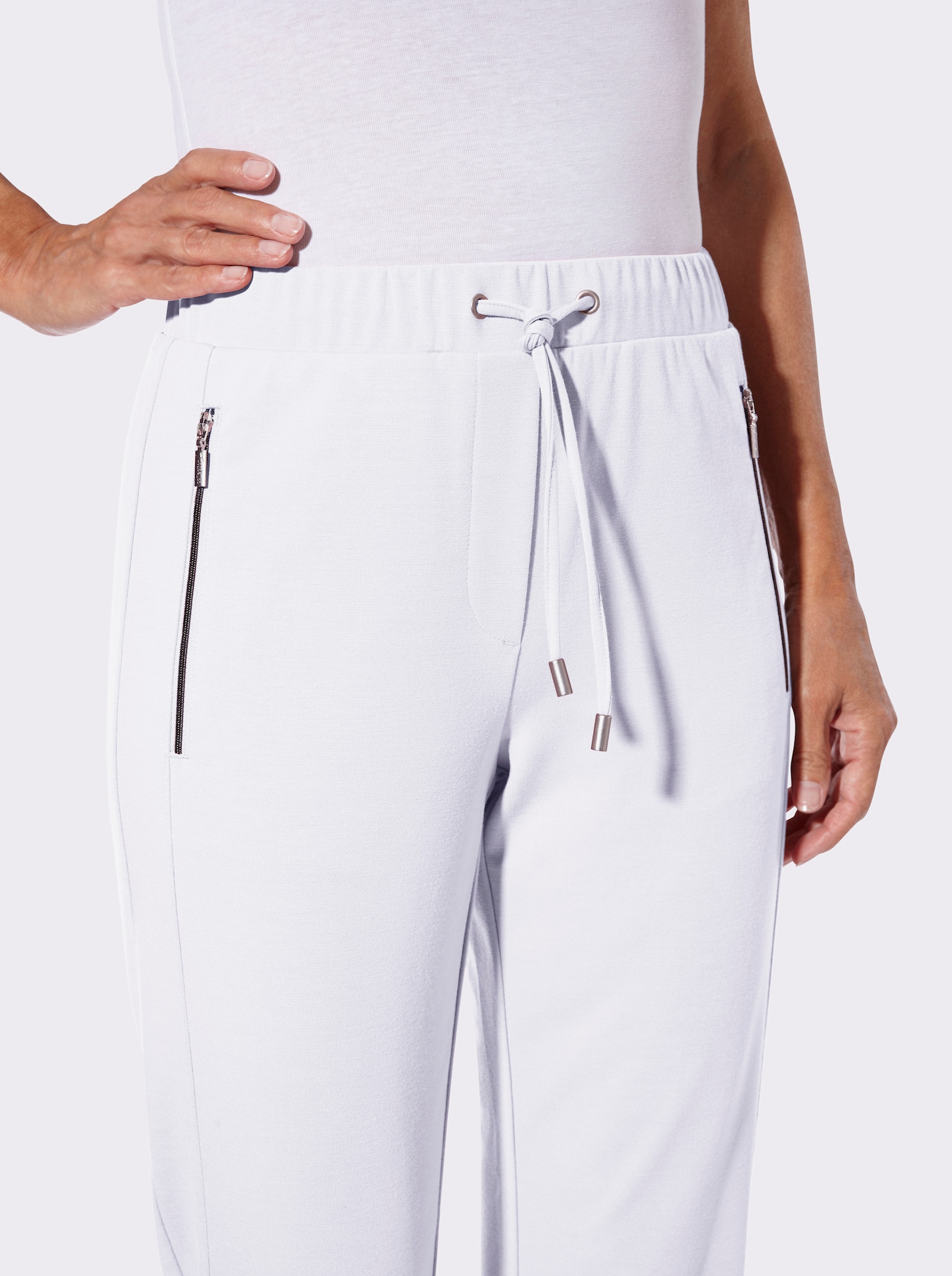 Jerseyhose mit Reissverschluss-Taschen - weiss
