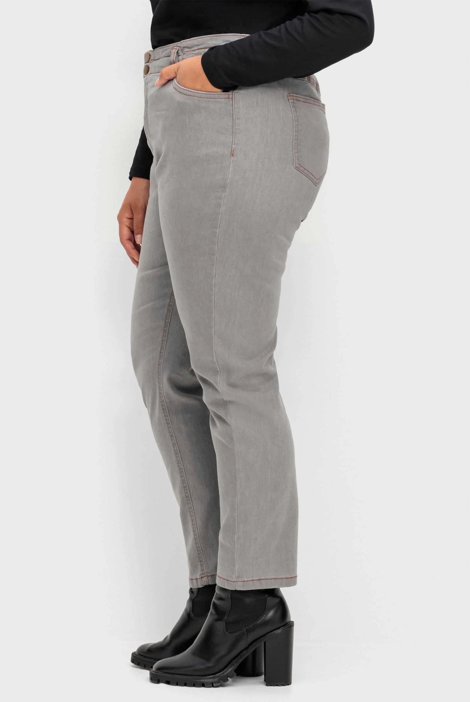 Jeans im Paperbag-Schnitt - grey-denim