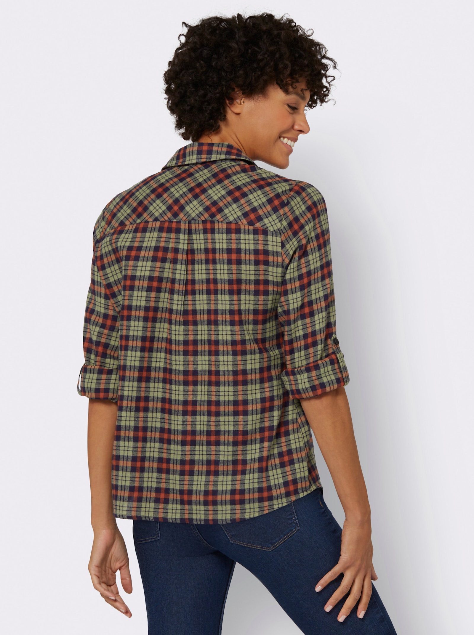 Flanellbluse mit Karo-Muster - oliv-rostrot-kariert