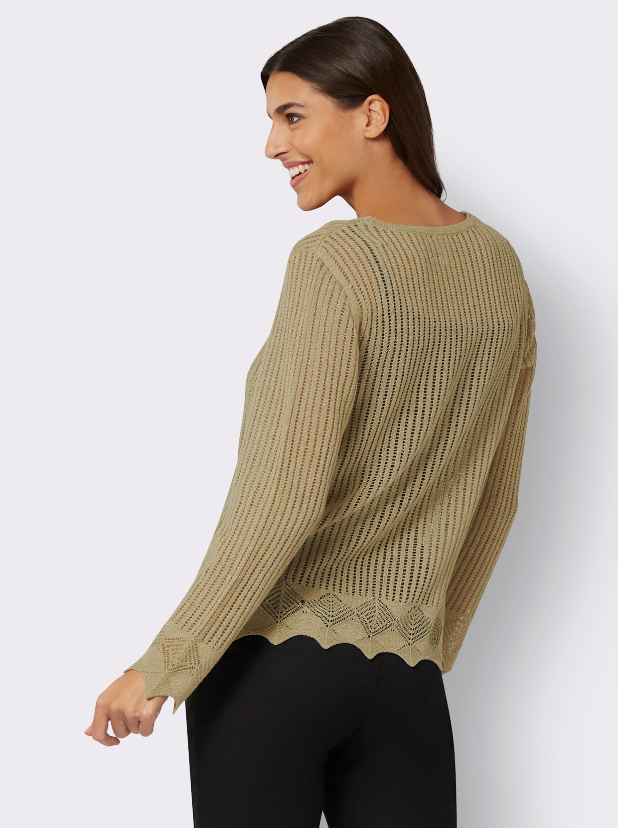 Ajourpullover - beige-goldfarben-gemustert