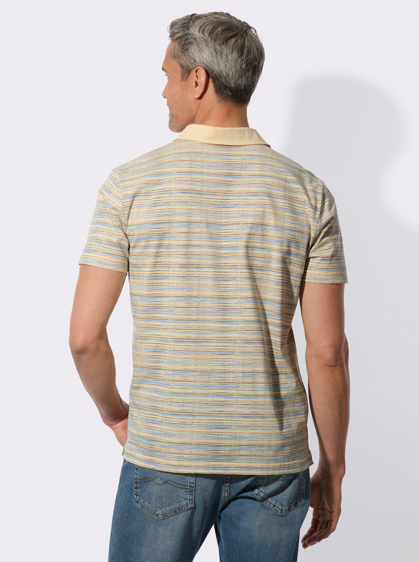 Poloshirt met streepjespatroon, katoen - bont geprint
